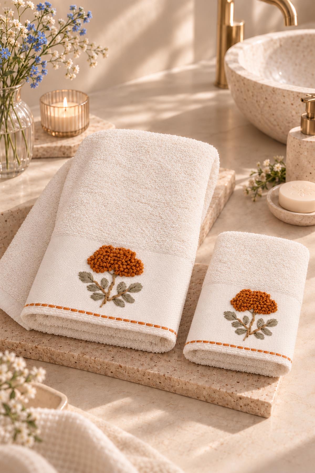 Adenya Flower Embroidered Face Towel (50 x 90 cm)