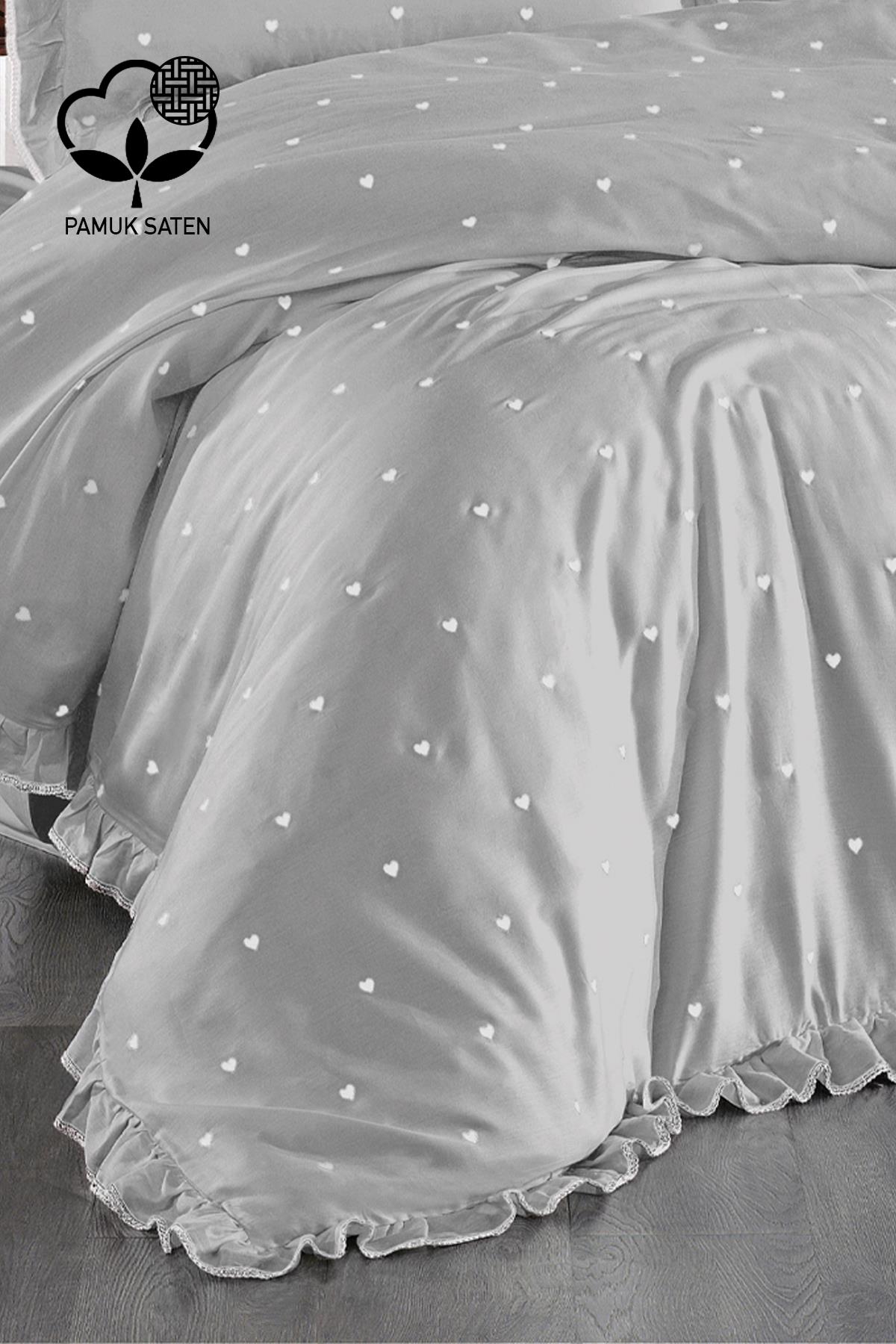 Set Copripiumino Matrimoniale King Size Amore in Raso di Cotone con Ricamo a Cuore, 6 Pezzi