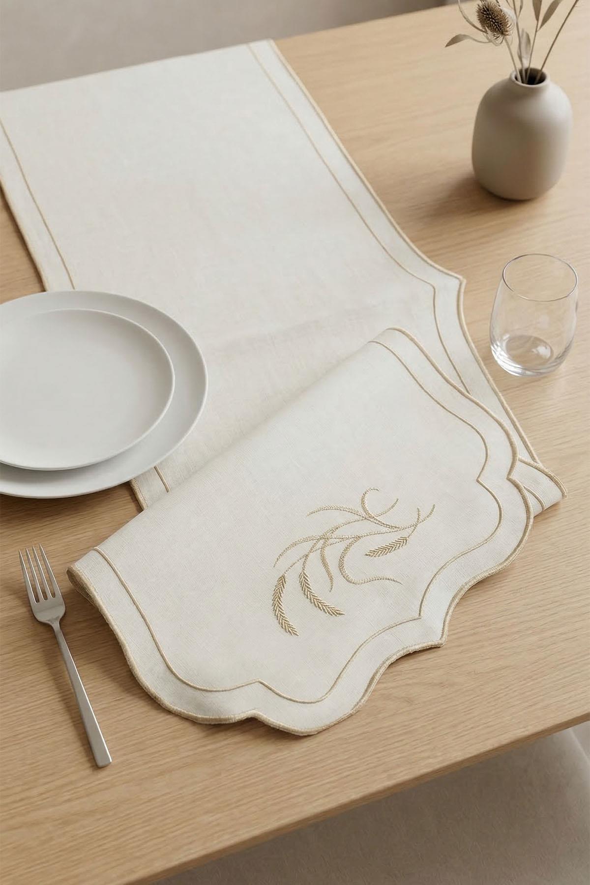 Runner da tavola antimacchia con ricamo a spiga, facile da pulire (40 x 140 cm)