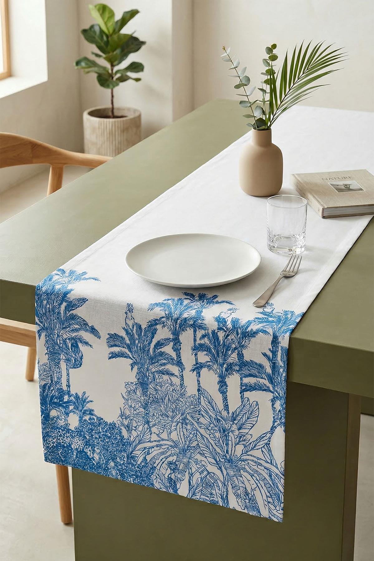 Runner antimacchia con motivo botanico (40 x 140 cm)