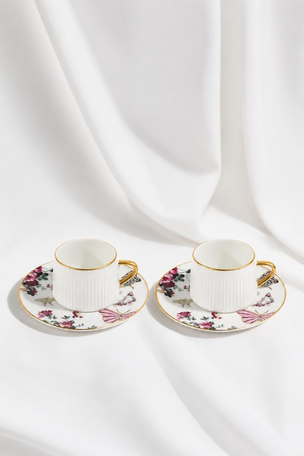 Set di 2 Tazzine da Caffè Premium Butterfly Poem, Placcato Oro 24K