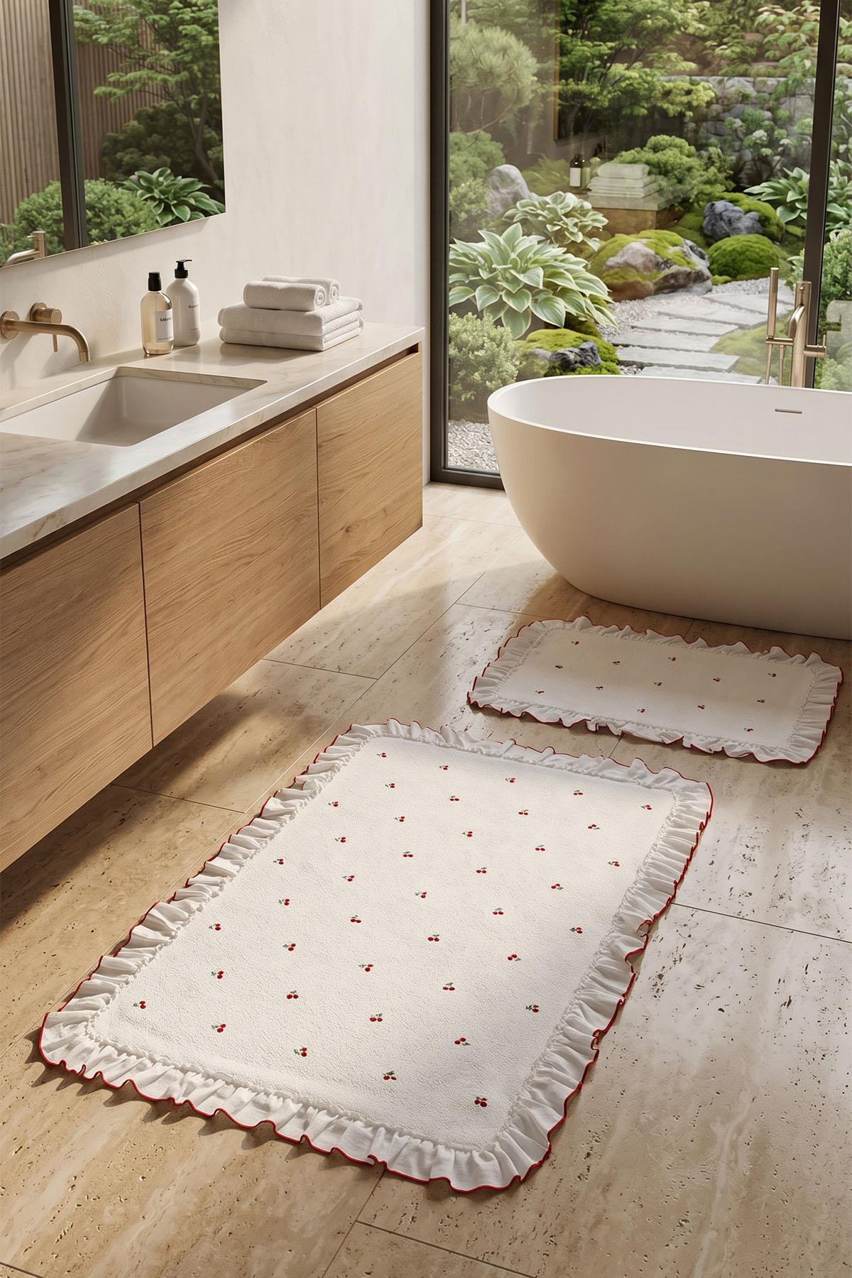 Set di 2 tappetini con ricamo ciliegia Cherry (60 x 100 cm)
