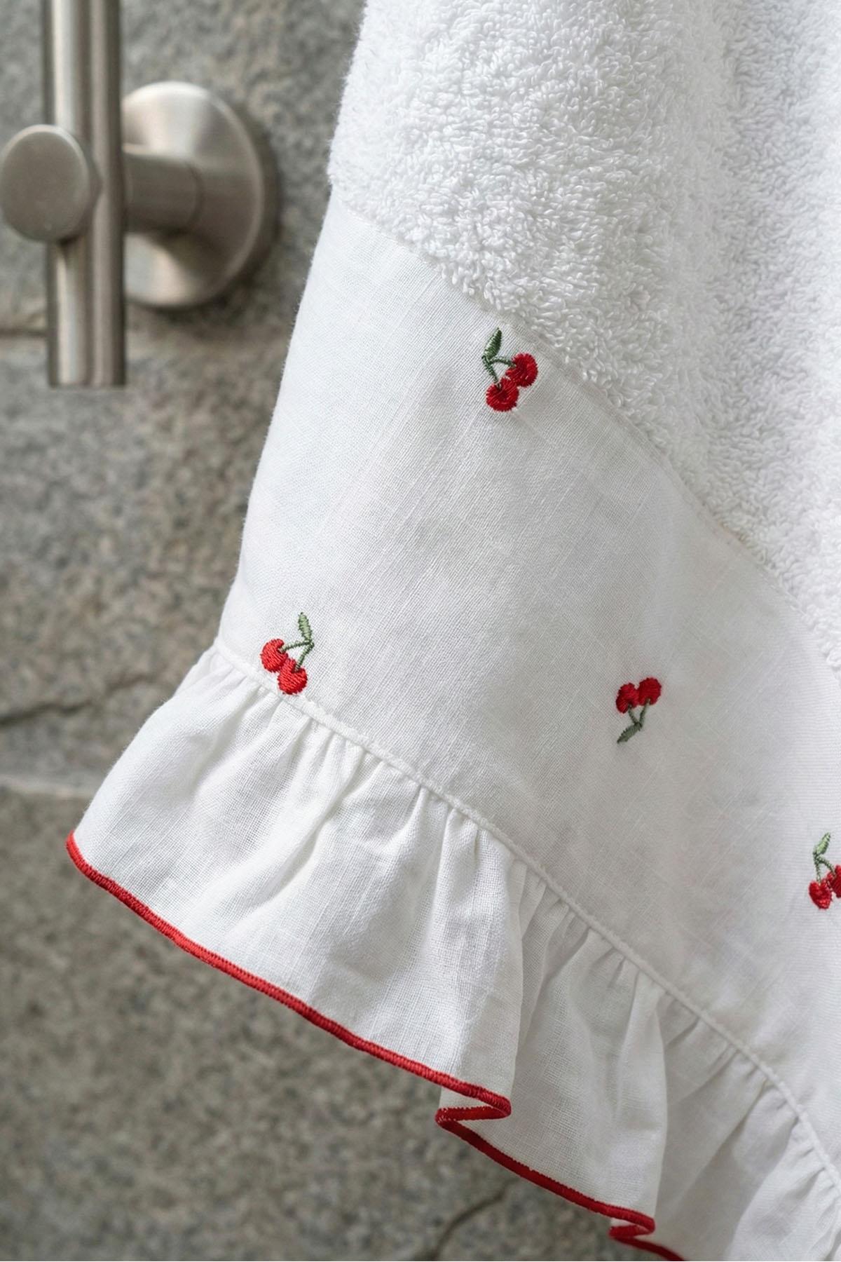 Asciugamano viso con ricamo ciliegie Cherry (50 x 90 cm)