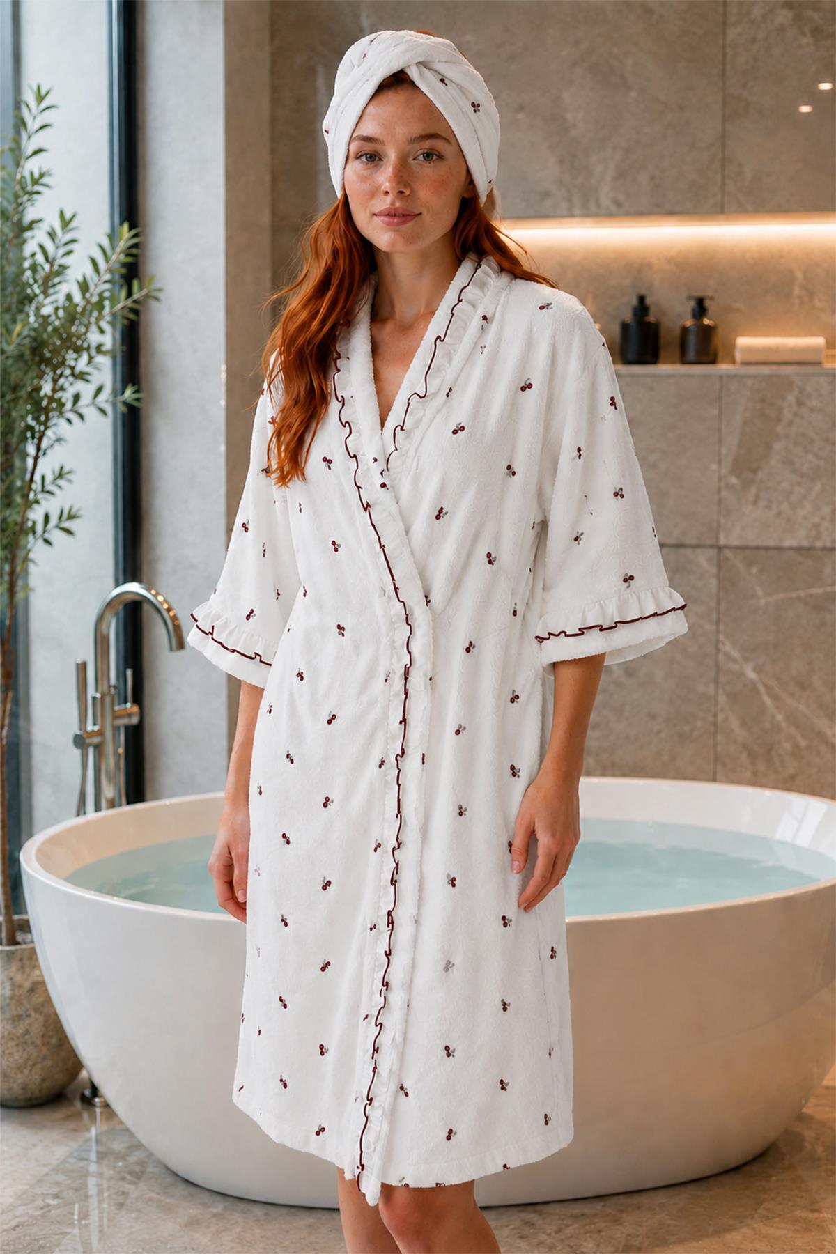 Cherry Cotton Women's Bathrobe Set
