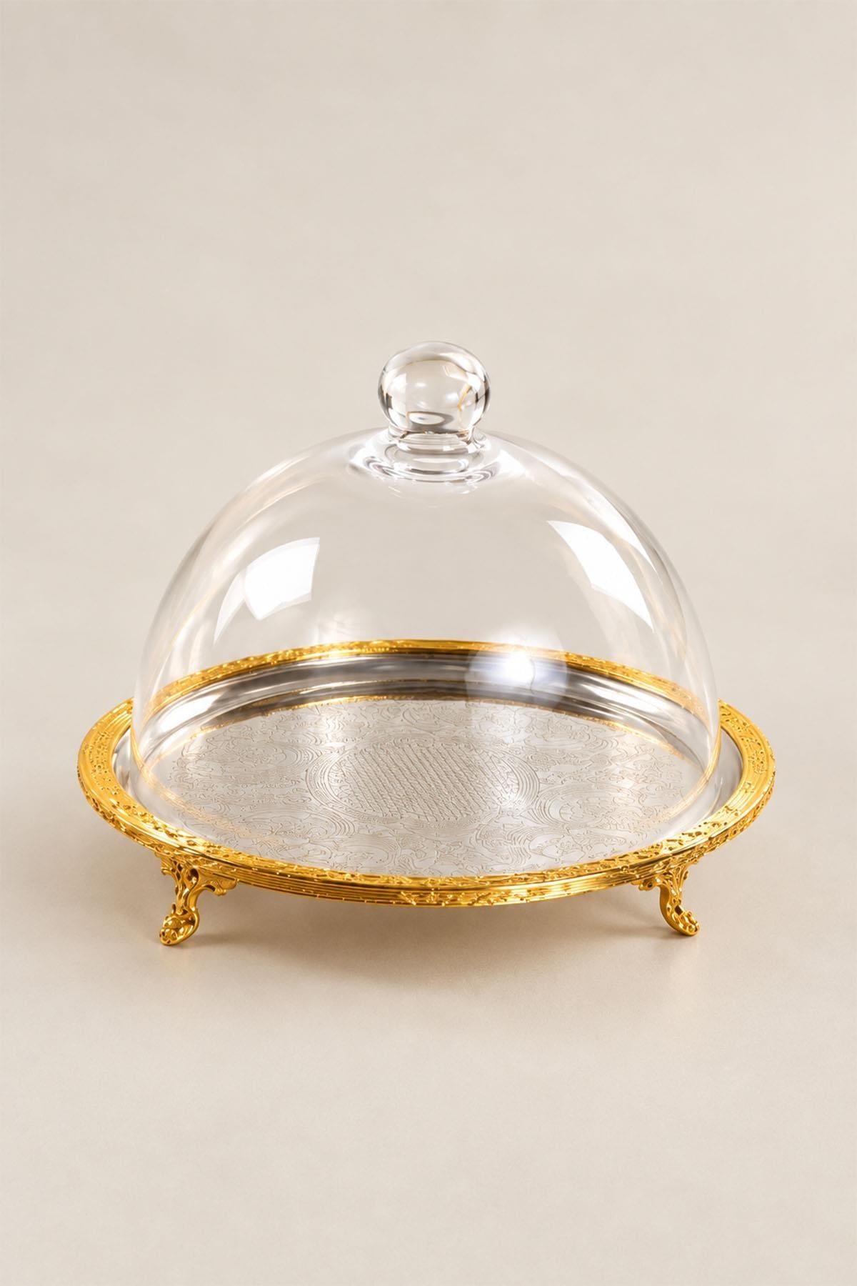 Barattolo Kessa con coperchio decorato in oro e vassoio da portata (30 cm)