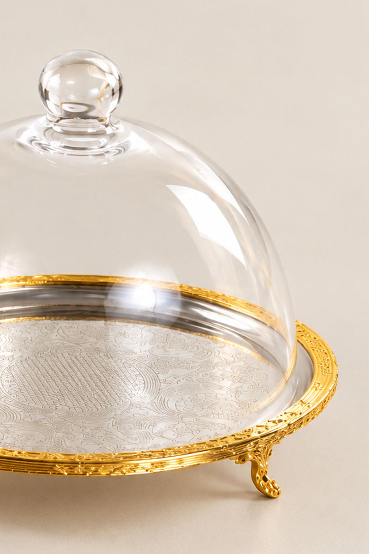 Barattolo Kessa con coperchio decorato in oro e vassoio da portata (30 cm)