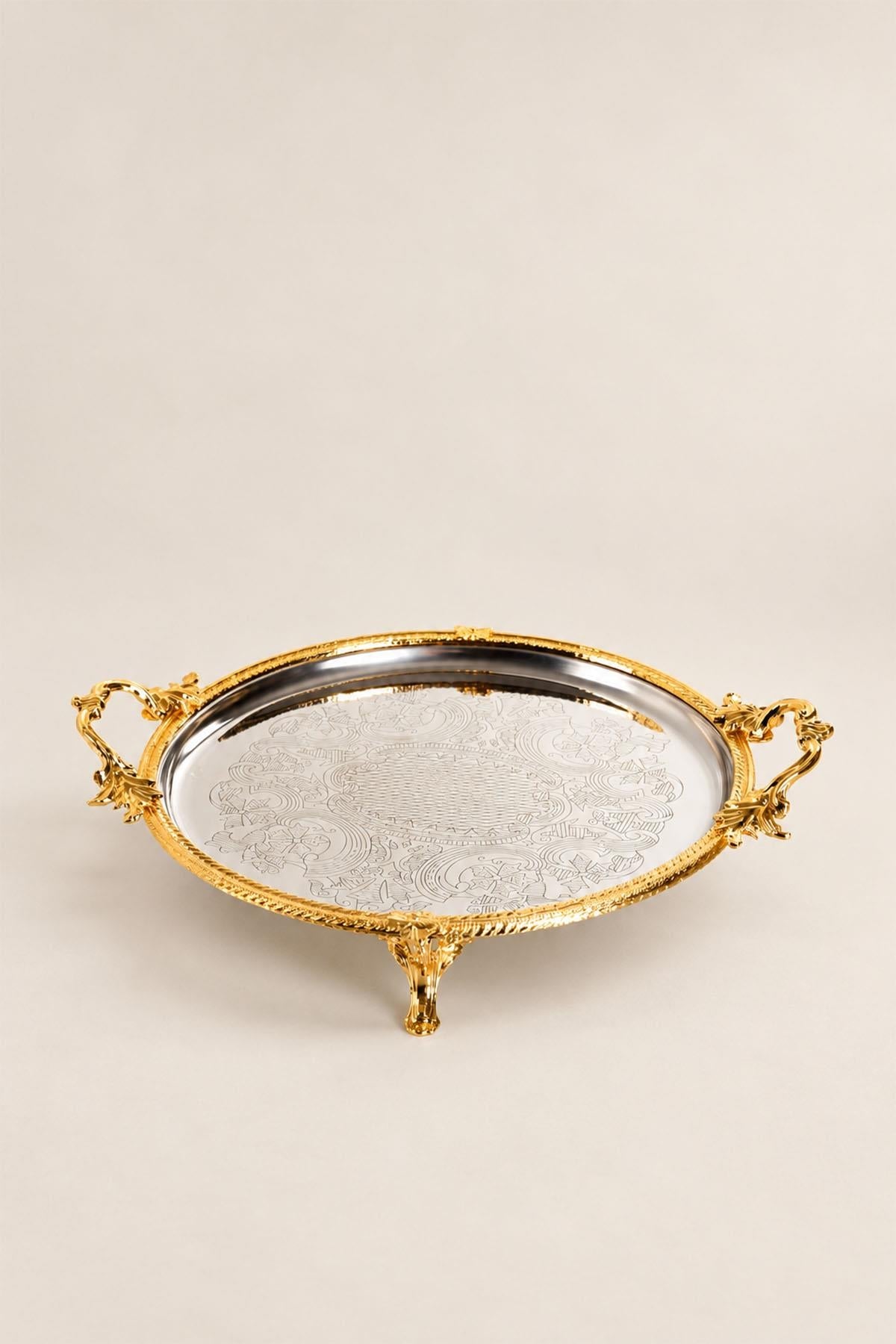 Vassoio rotondo Kessa con manici dorati (30 cm)