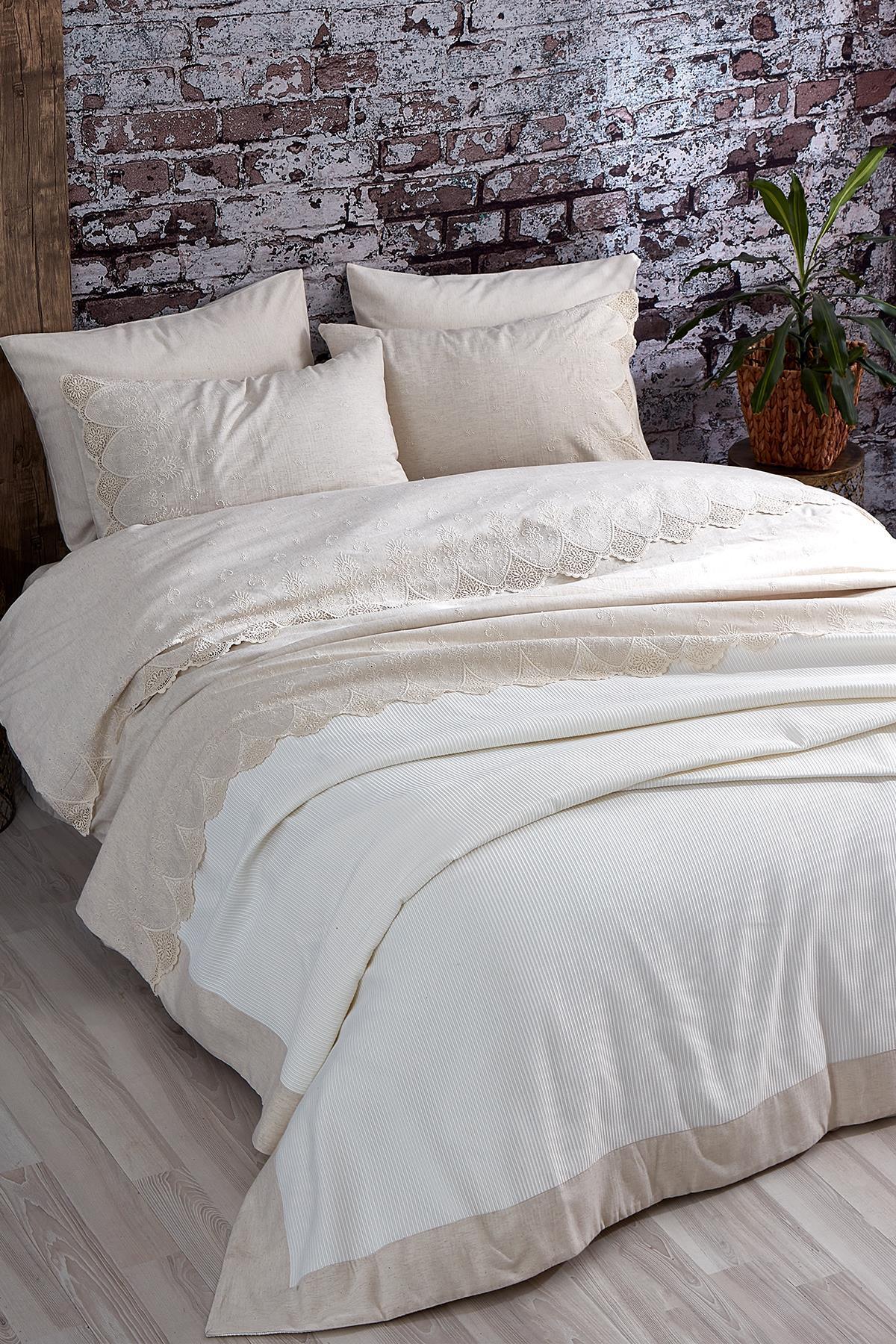 Set copripiumino e copriletto Emma Dantelli Super King Size da 7 pezzi - Nazik Home - Valore alla mia casa!