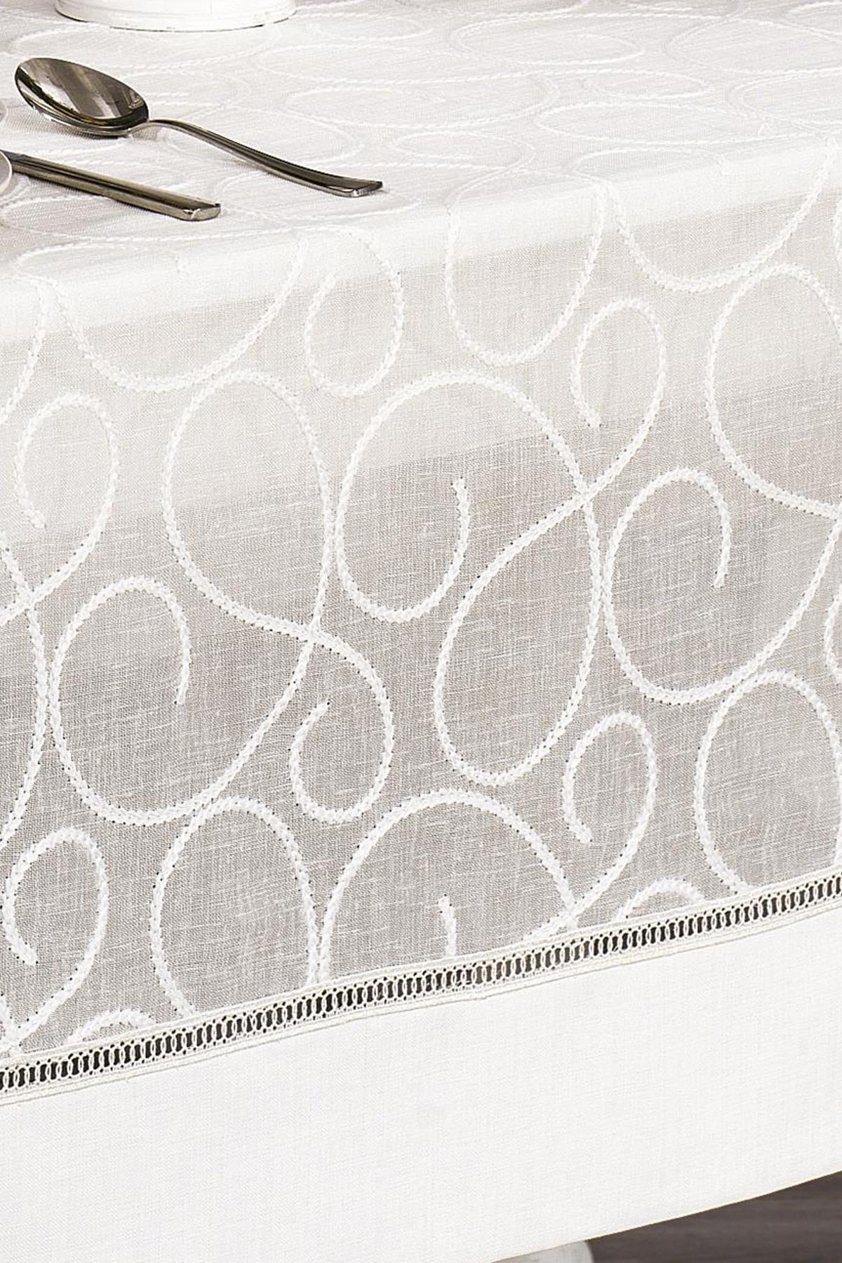 Tovaglia antimacchia bianca con motivo, 160x260 cm, per una mise en place elegante