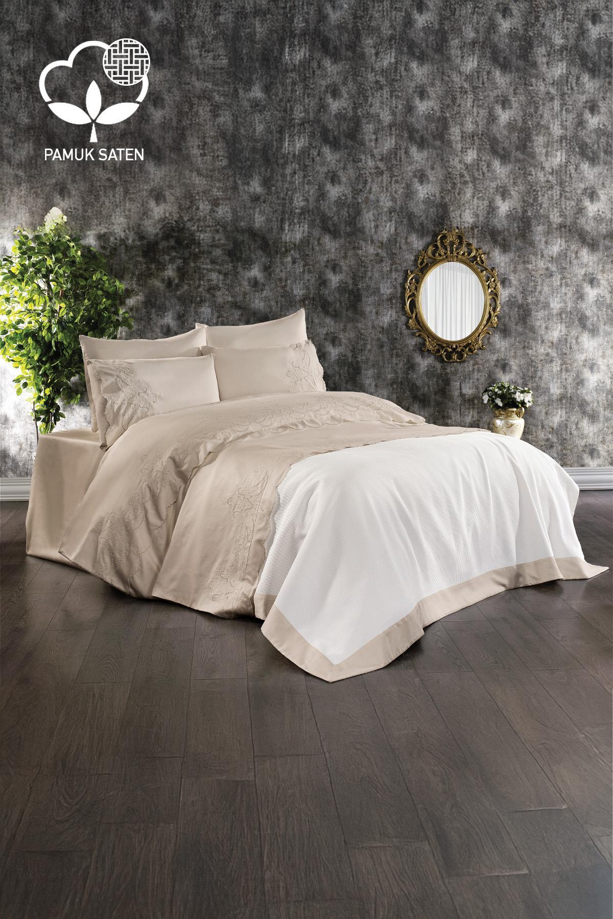 Set copripiumino e copriletto 7 pezzi Hanedan ricamato Super King Size - Nazik Home - Valore alla mia casa!