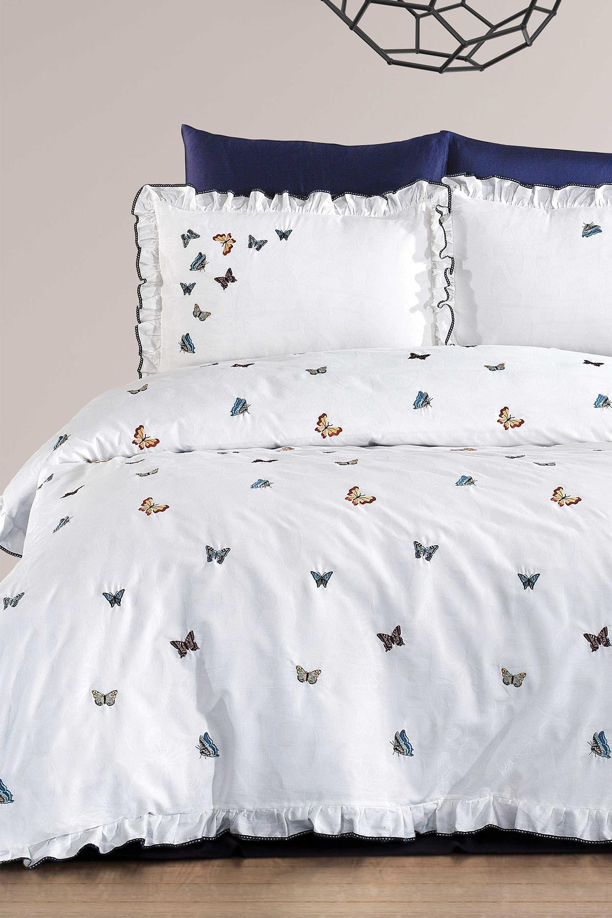 Set di biancheria da letto Laura Kelebek in raso di cotone ricamato, Super King Size