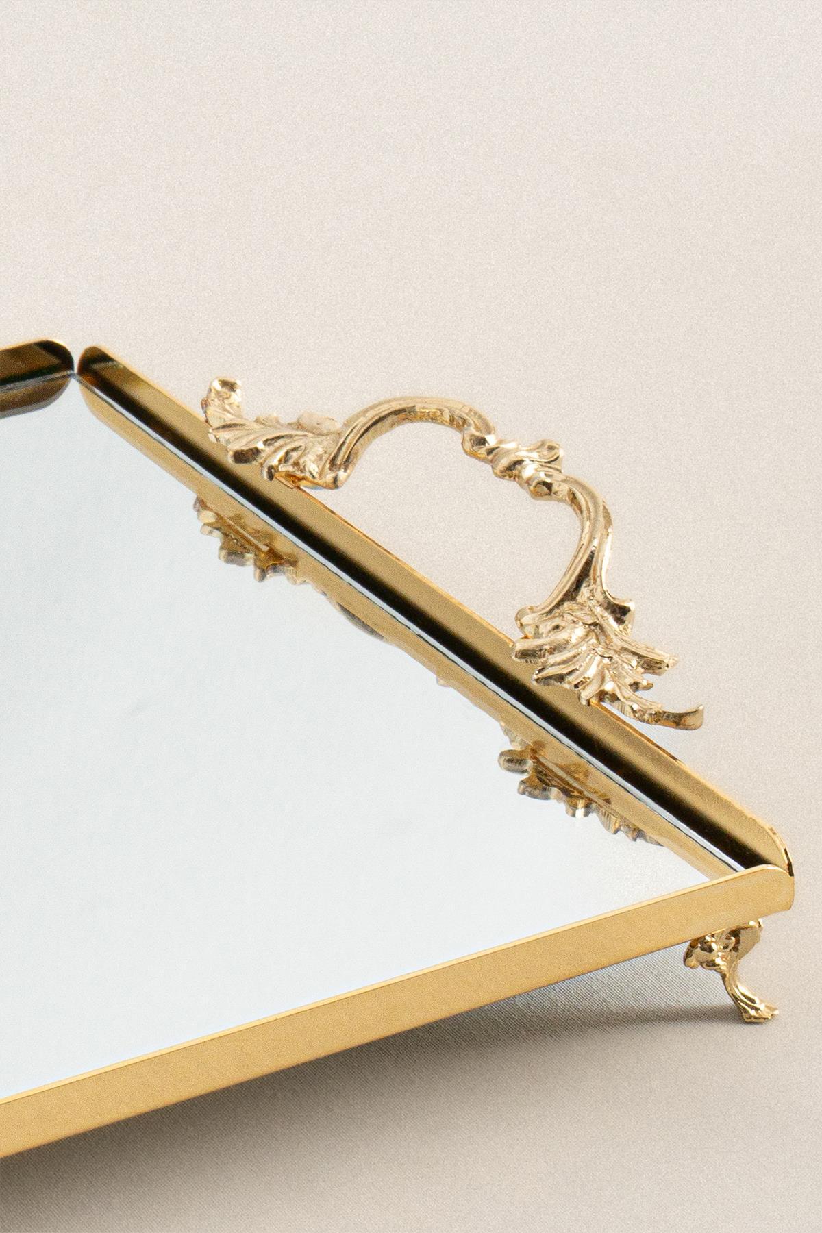 Grande vassoio rettangolare color oro con manici eleganti, superficie a specchio, vassoio da portata decorativo