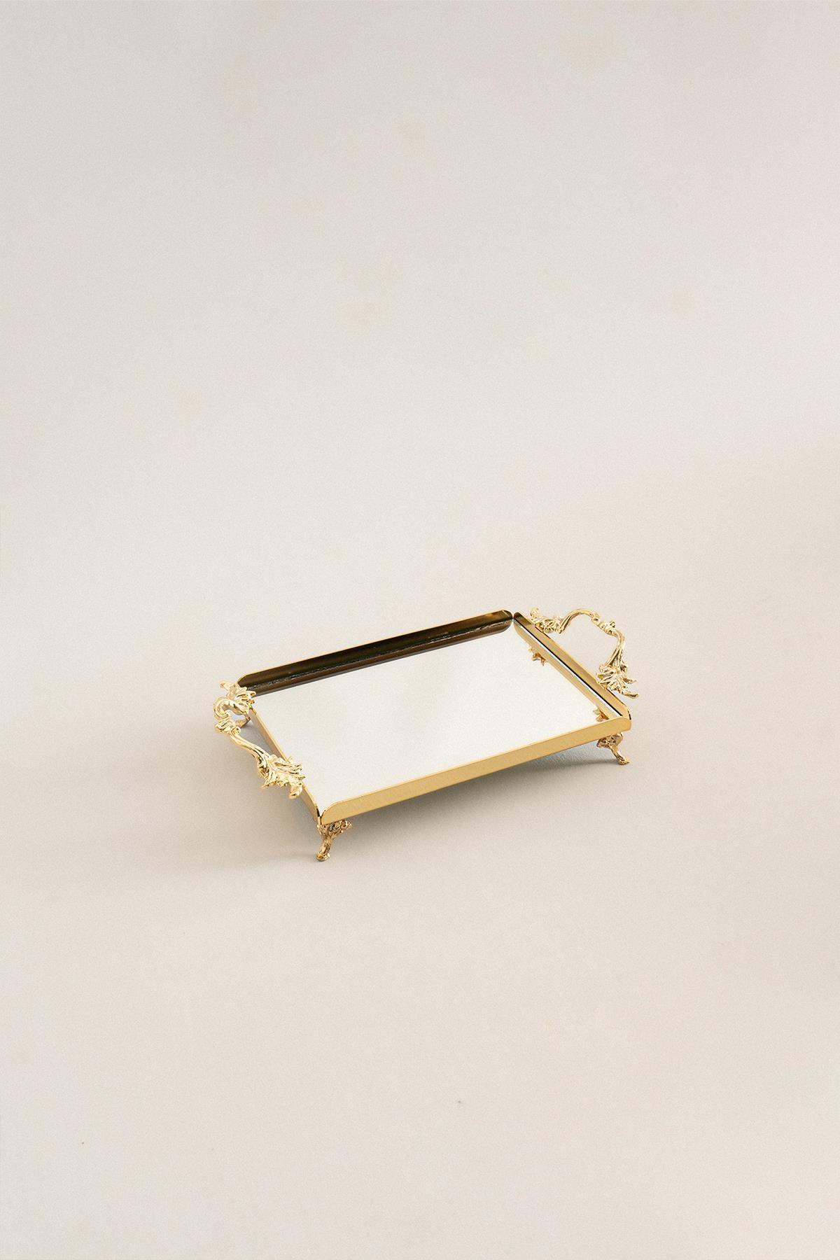 Mini vassoio dorato decorativo con manici eleganti, vassoio in metallo a specchio di lusso, decorazione da tavolo