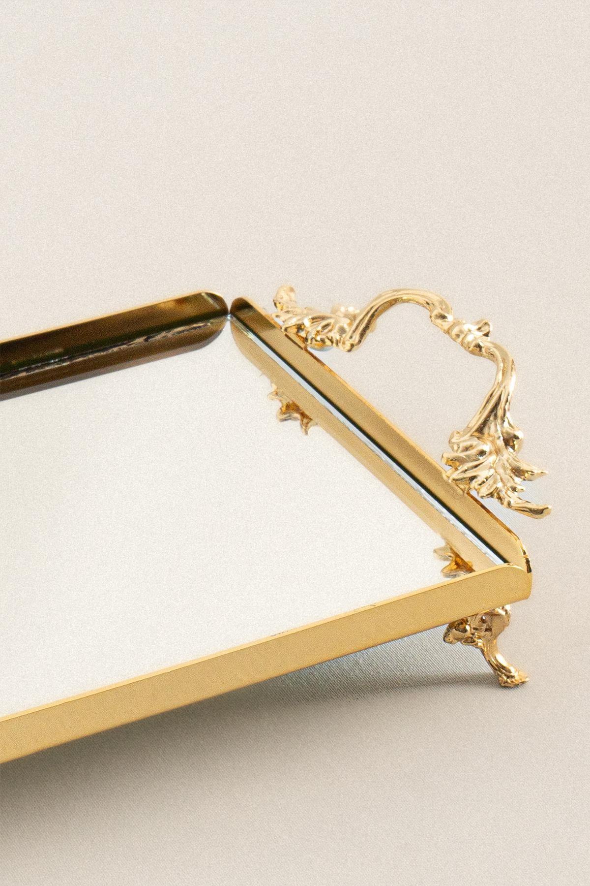Mini vassoio rettangolare con superficie a specchio e manici eleganti color oro