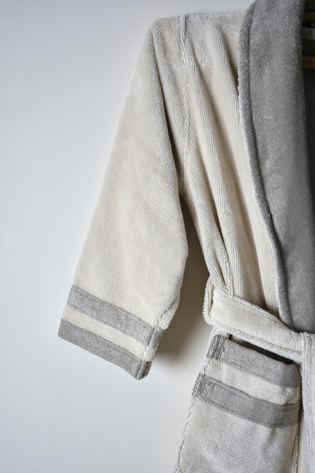 Set accappatoio da uomo color crema e grigio, 100% cotone, vestaglia da bagno dalla consistenza morbida