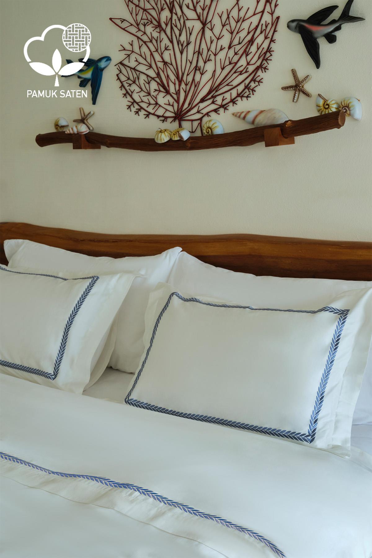 Set di biancheria da letto Olimpos in raso di cotone ricamato, 6 pezzi, Super King Size