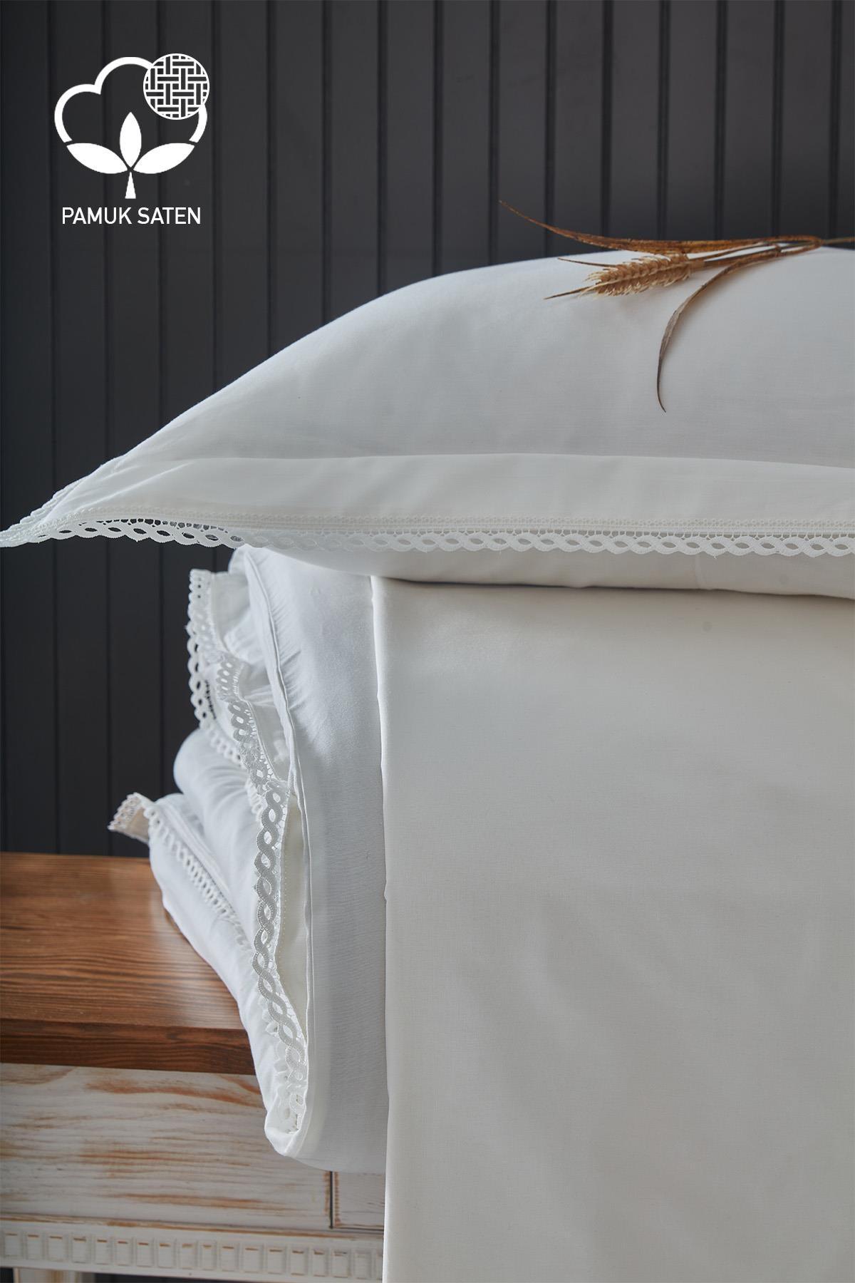 Set copripiumino matrimoniale 6 pezzi in raso di cotone con pizzo Portie - Nazik Home - Dai valore alla tua casa!