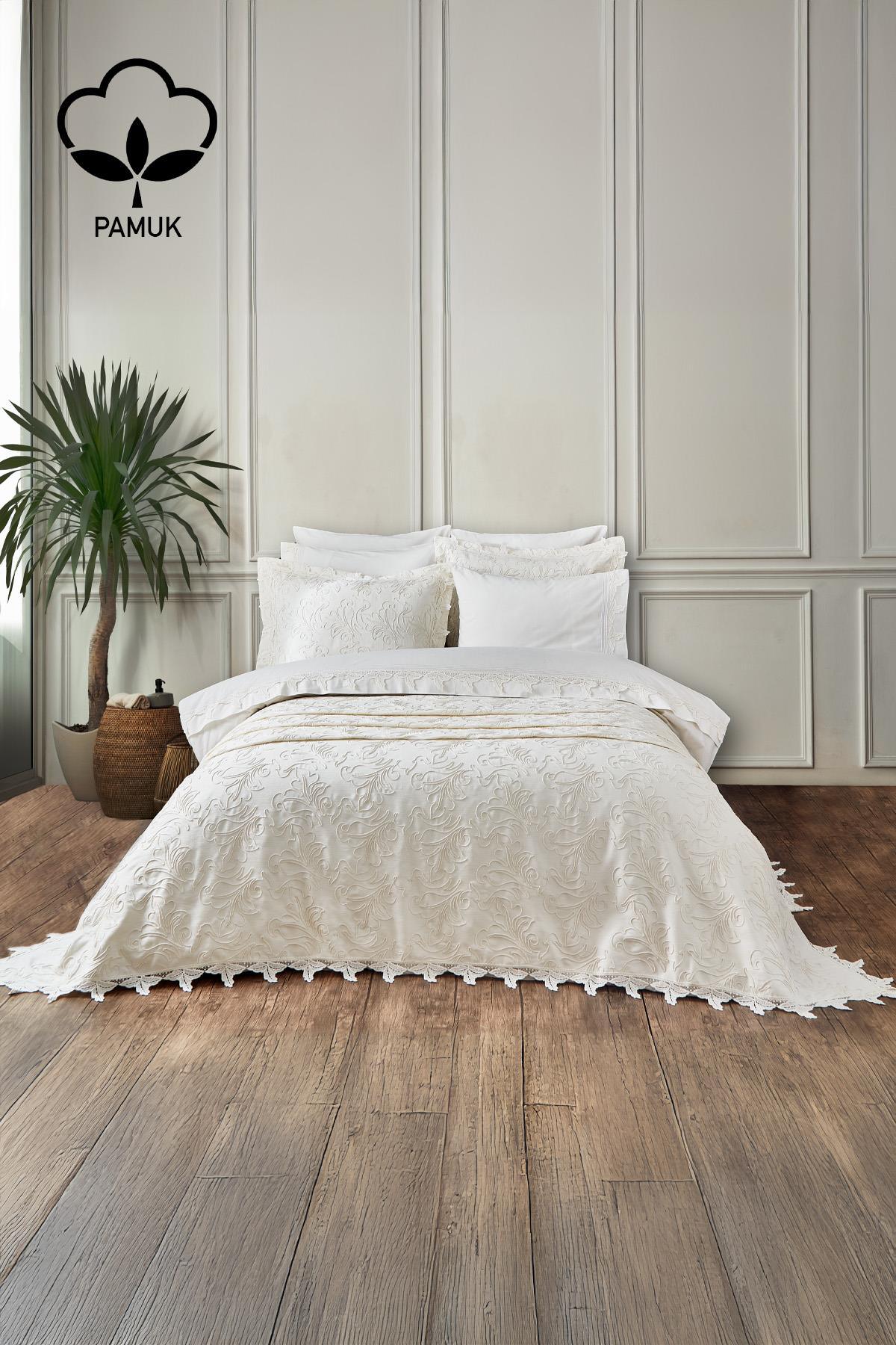 Set copripiumino e copriletto matrimoniale 9 pezzi con ricamo Ribera - Nazik Home - Dai valore alla tua casa!
