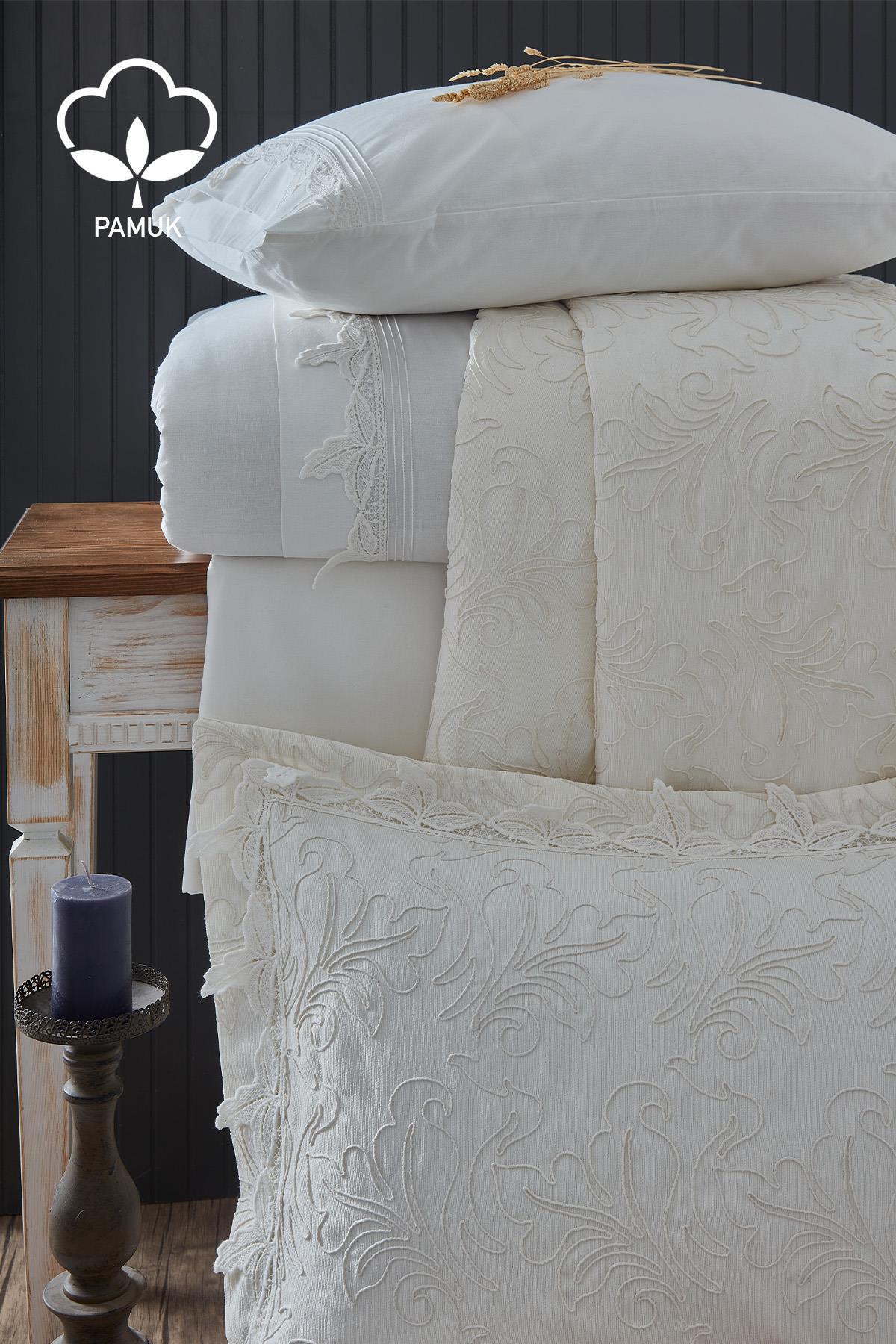 Set copripiumino e copriletto matrimoniale 9 pezzi con ricamo Ribera - Nazik Home - Dai valore alla tua casa!