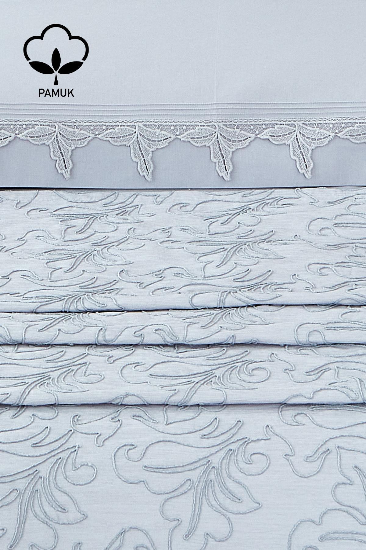 Set copripiumino e copriletto matrimoniale 9 pezzi con ricamo Ribera - Nazik Home - Dai valore alla tua casa!