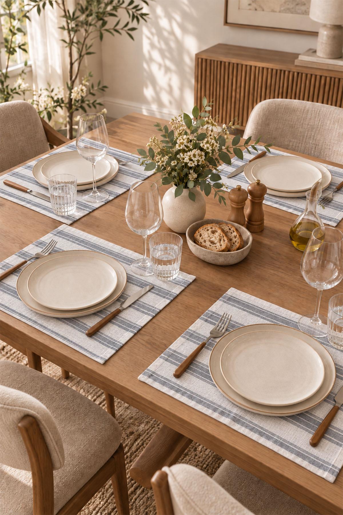 Set di 4 tovagliette a righe Run, resistenti alle macchie e facili da preparare (35 x 45 cm)