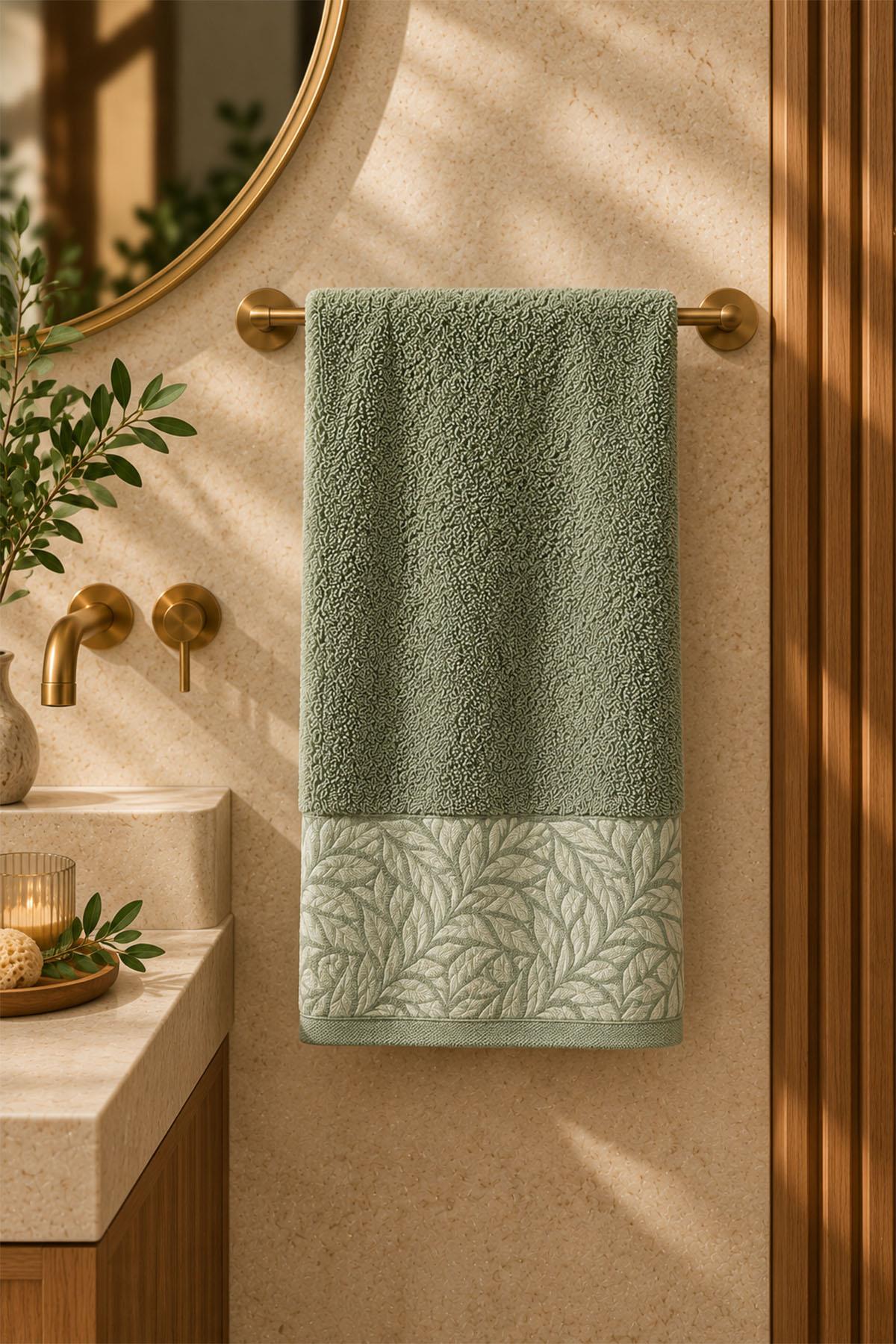 Telo da bagno con motivo a foglie di salvia (90 x 150 cm)