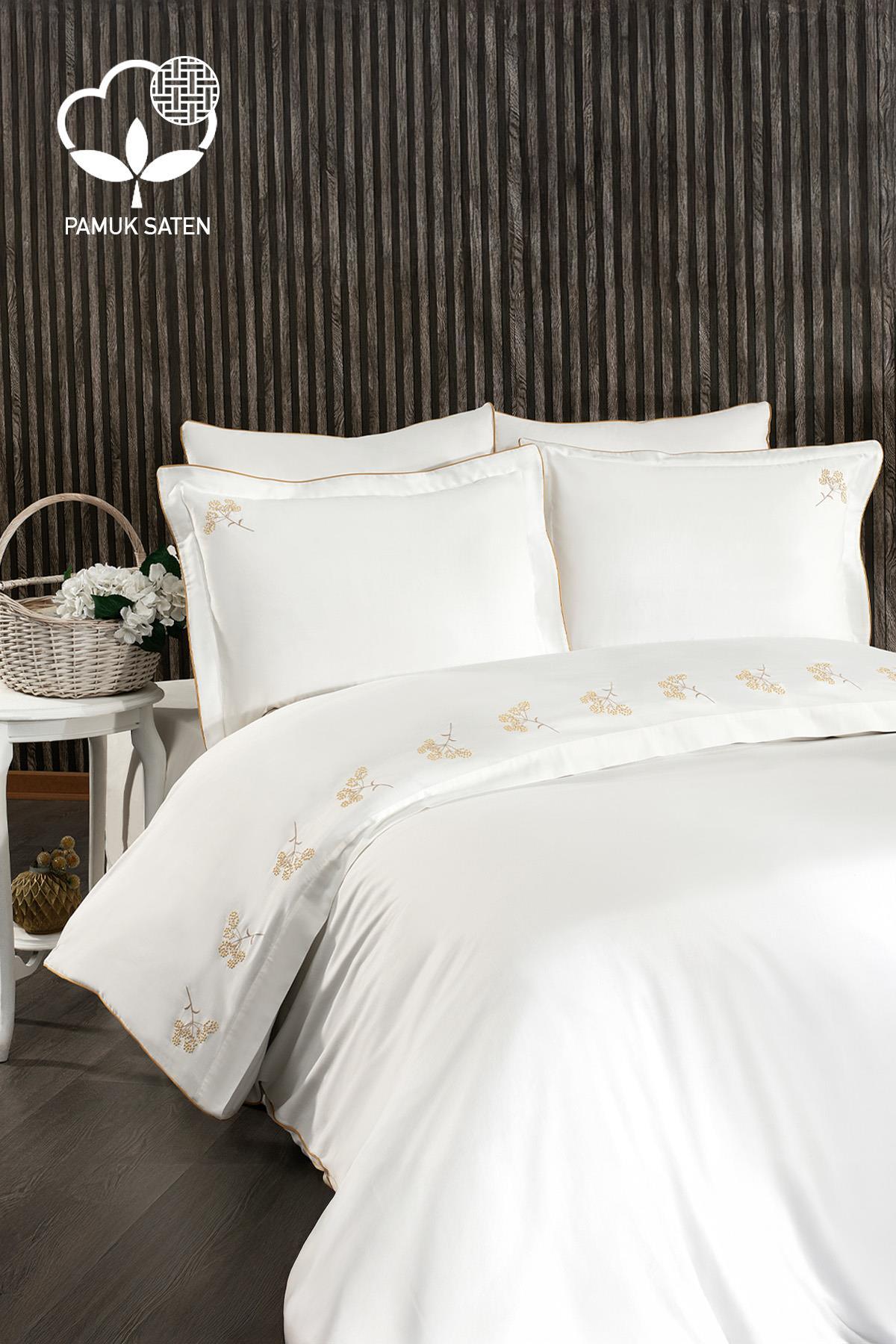 Set di biancheria da letto in raso di cotone a 6 pezzi Sementa con ricamo floreale, super king size - Nazik Home - Valore alla mia casa!