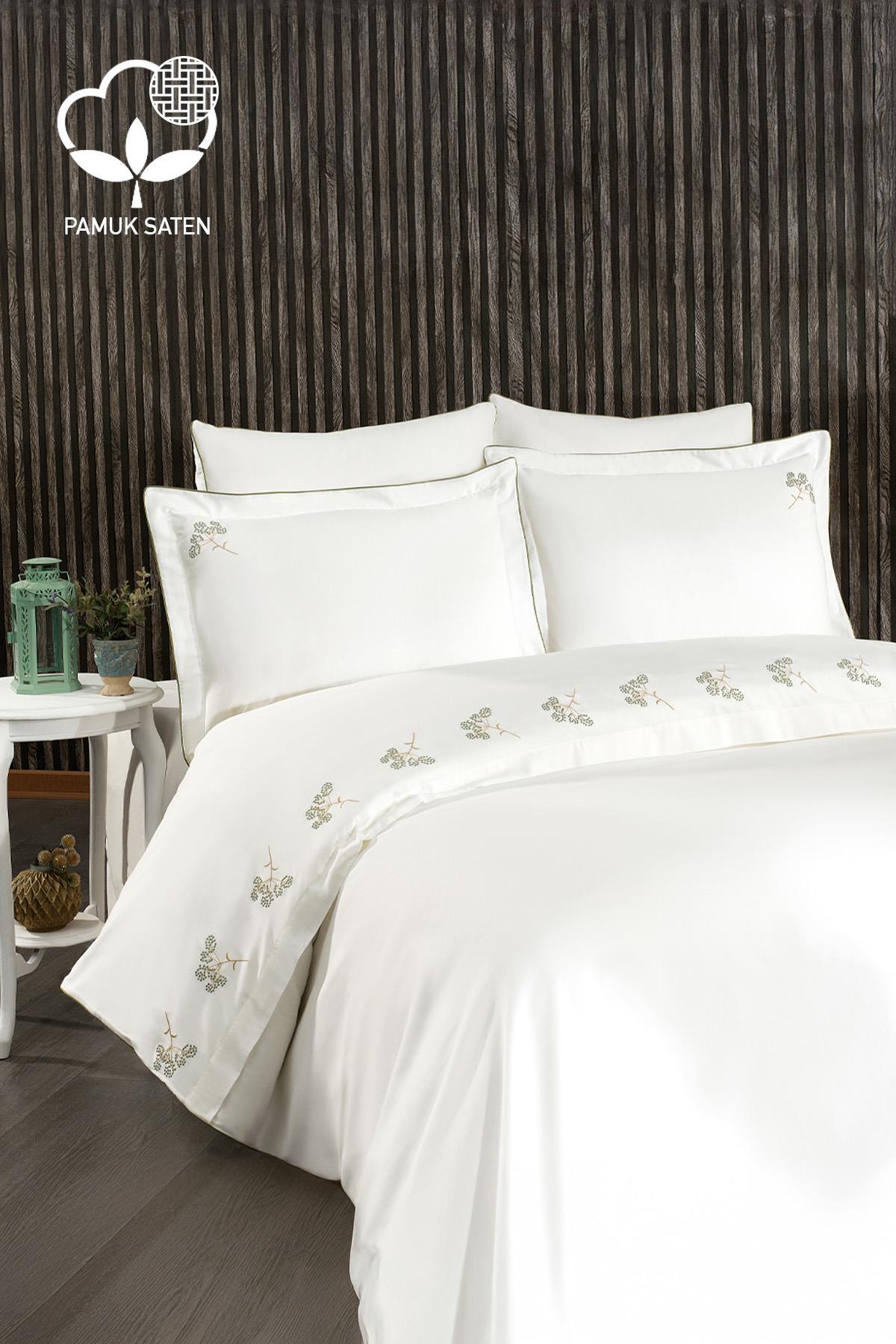 Set di biancheria da letto in raso di cotone a 6 pezzi Sementa con ricamo floreale, super king size - Nazik Home - Valore alla mia casa!