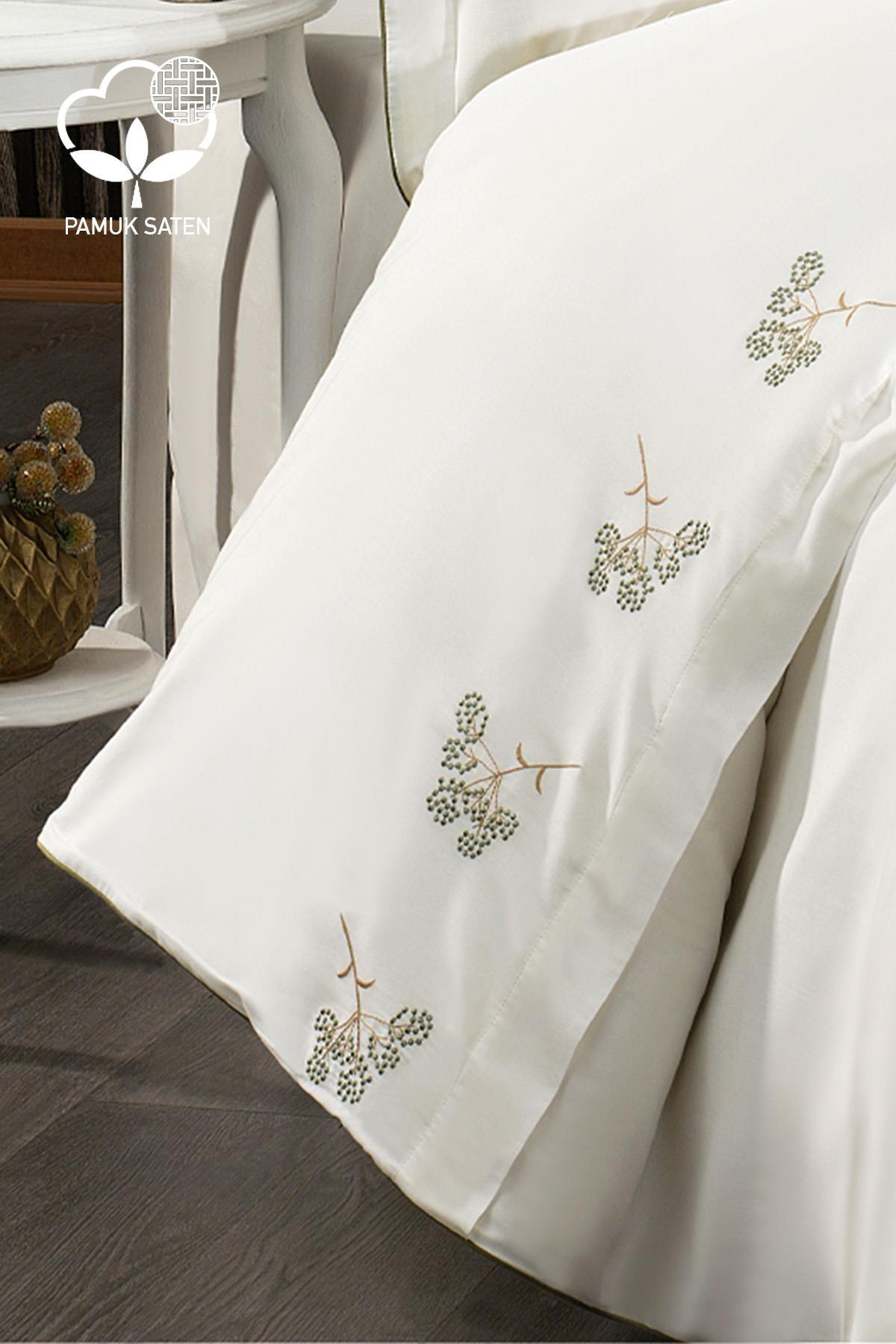 Set di biancheria da letto in raso di cotone a 6 pezzi Sementa con ricamo floreale, super king size - Nazik Home - Valore alla mia casa!