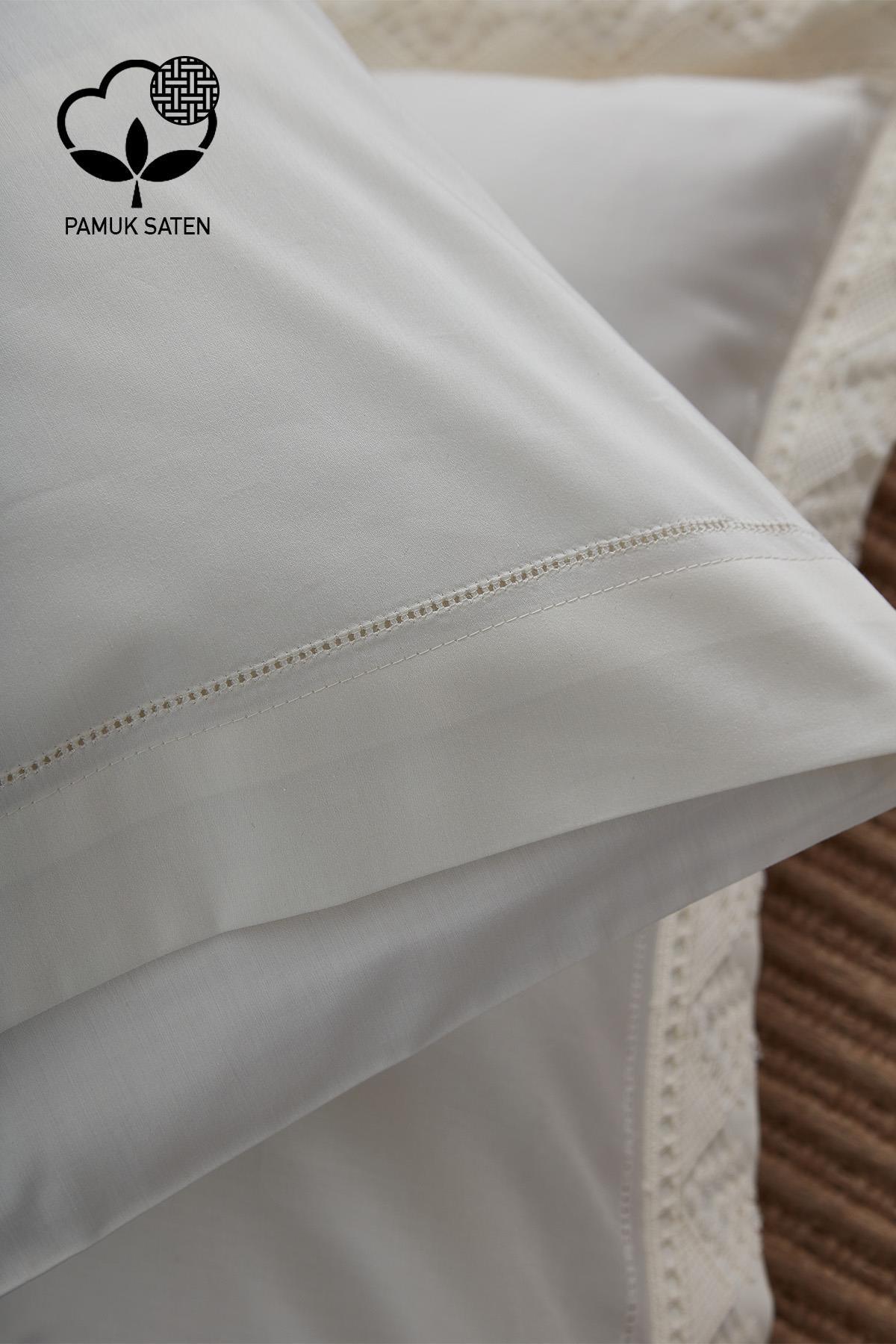 Set copripiumino matrimoniale 6 pezzi in raso di cotone 300 TC con pizzo Zarif - Nazik Home - Valore alla mia casa!