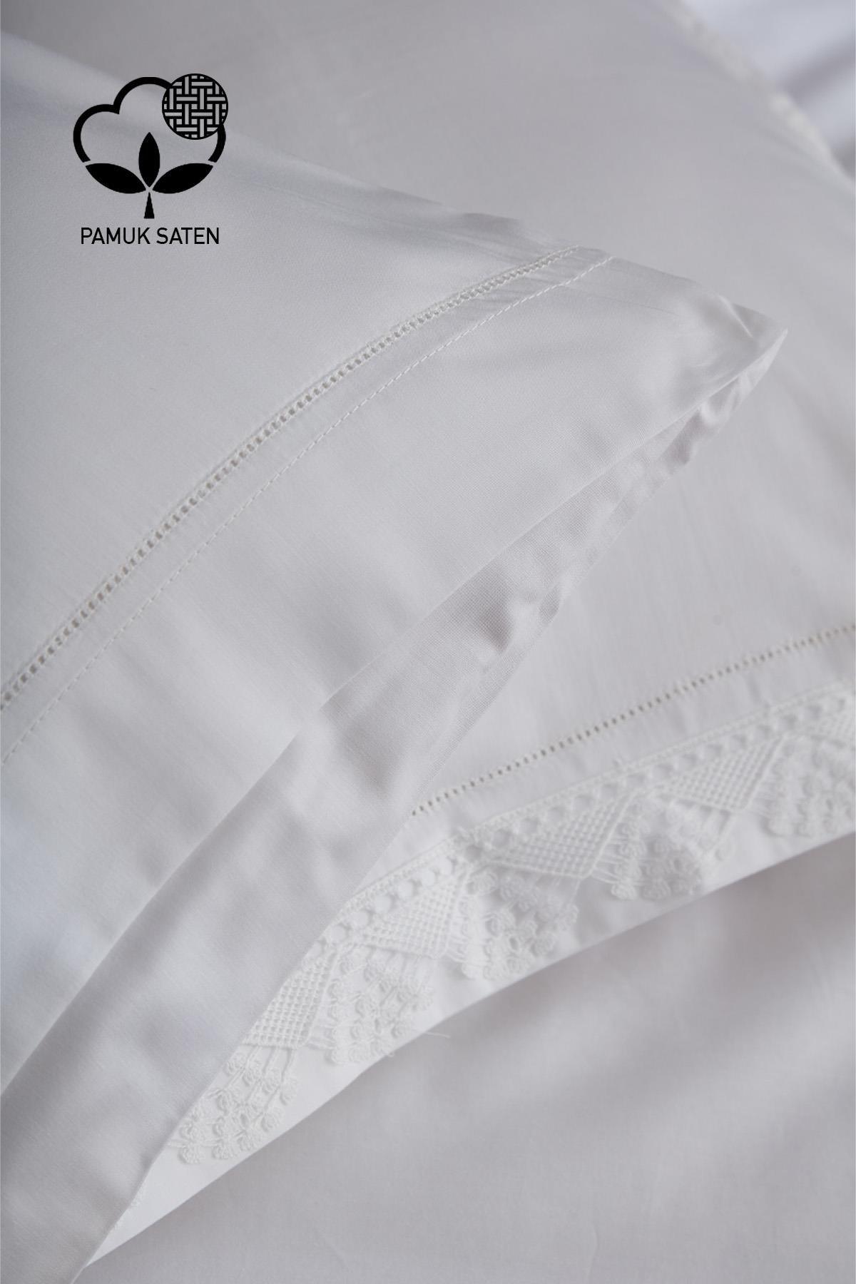 Set copripiumino matrimoniale 6 pezzi in raso di cotone 300 TC con pizzo Zarif - Nazik Home - Valore alla mia casa!