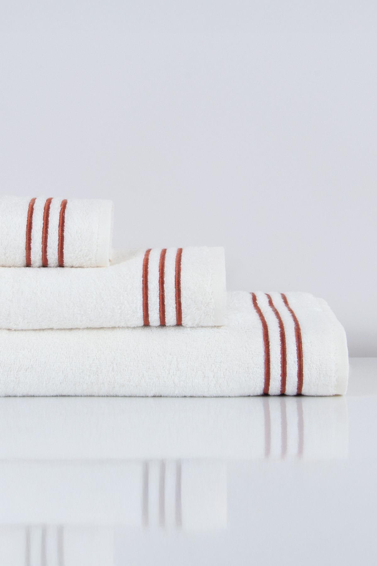 Asciugamano da bagno con ricamo a linee Zen (90 x 150 cm) - Nazik Home - Valore alla mia casa!