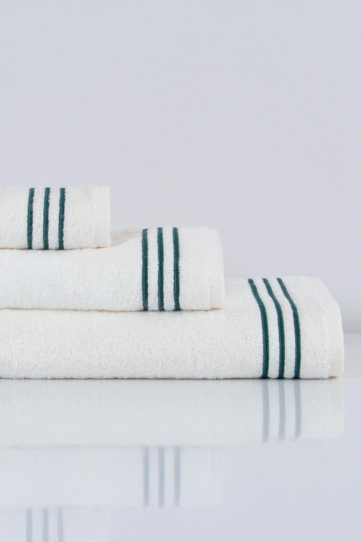 Asciugamano da bagno con ricamo a linee Zen (90 x 150 cm) - Nazik Home - Valore alla mia casa!