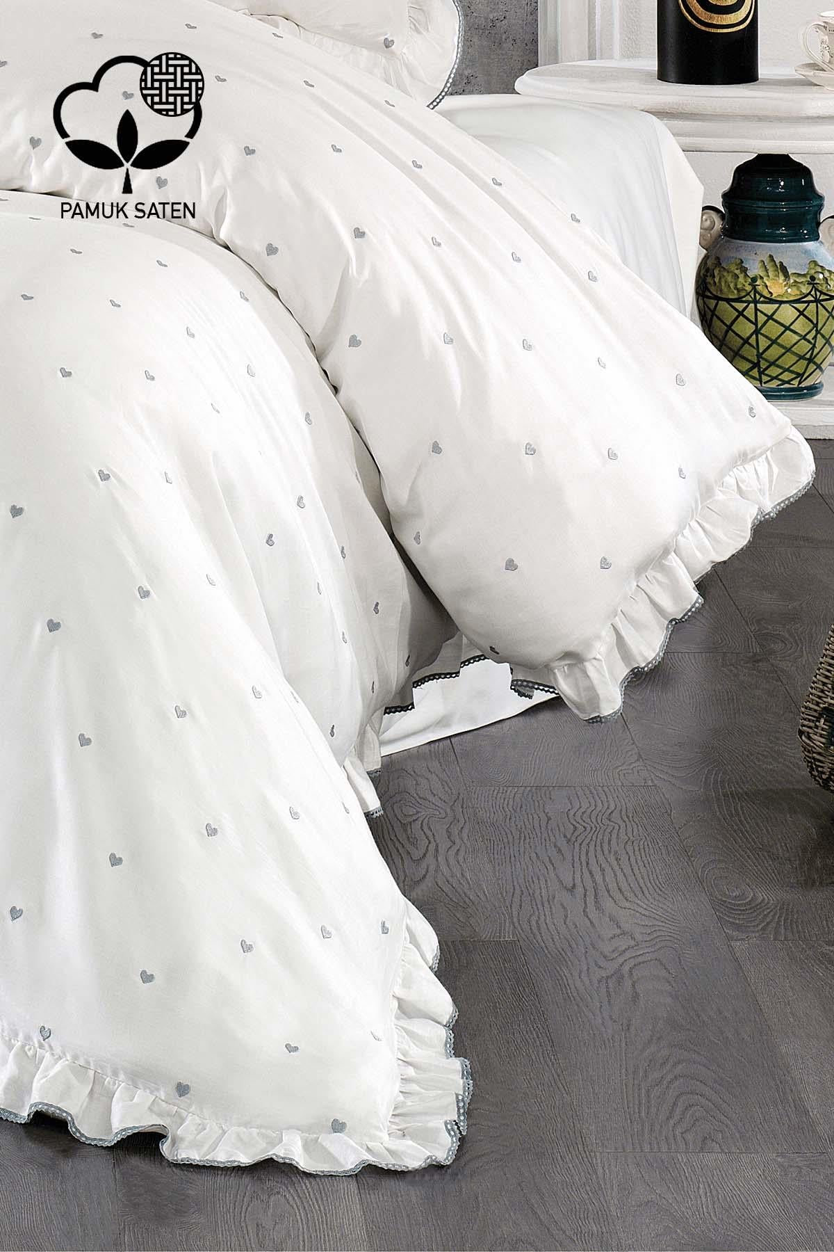 Set di biancheria da letto matrimoniale in raso di cotone Amore con cuori
