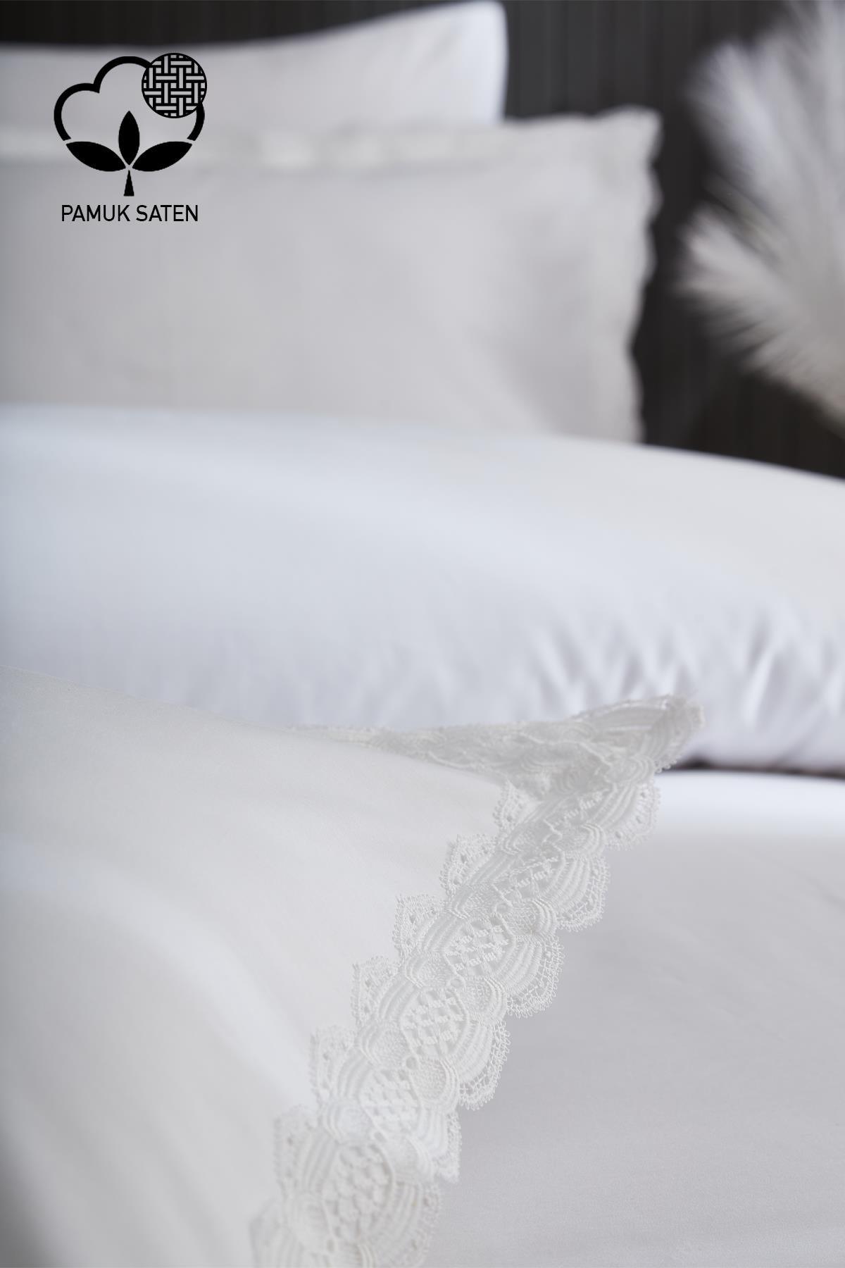 Set copripiumino matrimoniale 6 pezzi in raso di cotone 300 TC con pizzo Asel - Nazik Home - Dai valore alla tua casa!