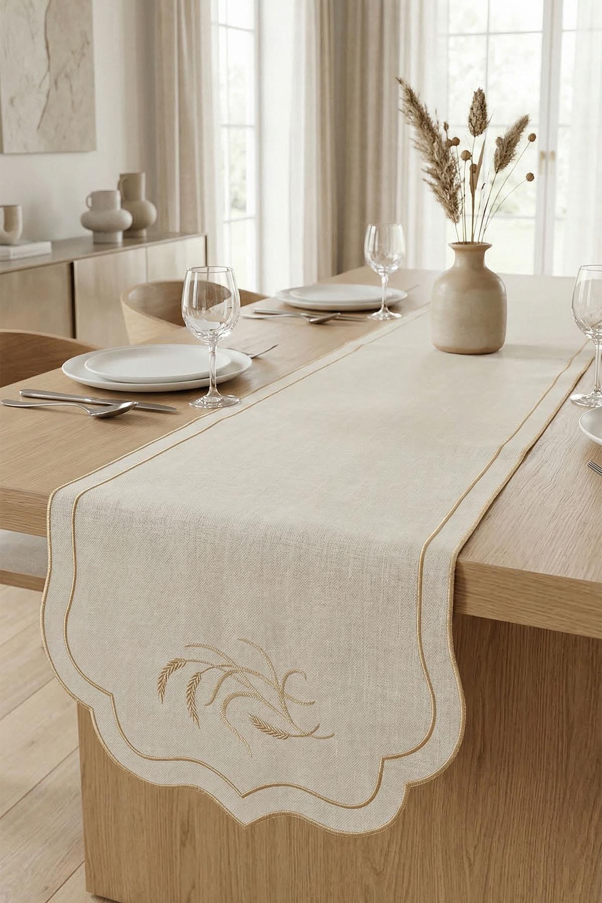 Runner da tavola antimacchia con ricamo a spiga, facile da pulire (40 x 140 cm)