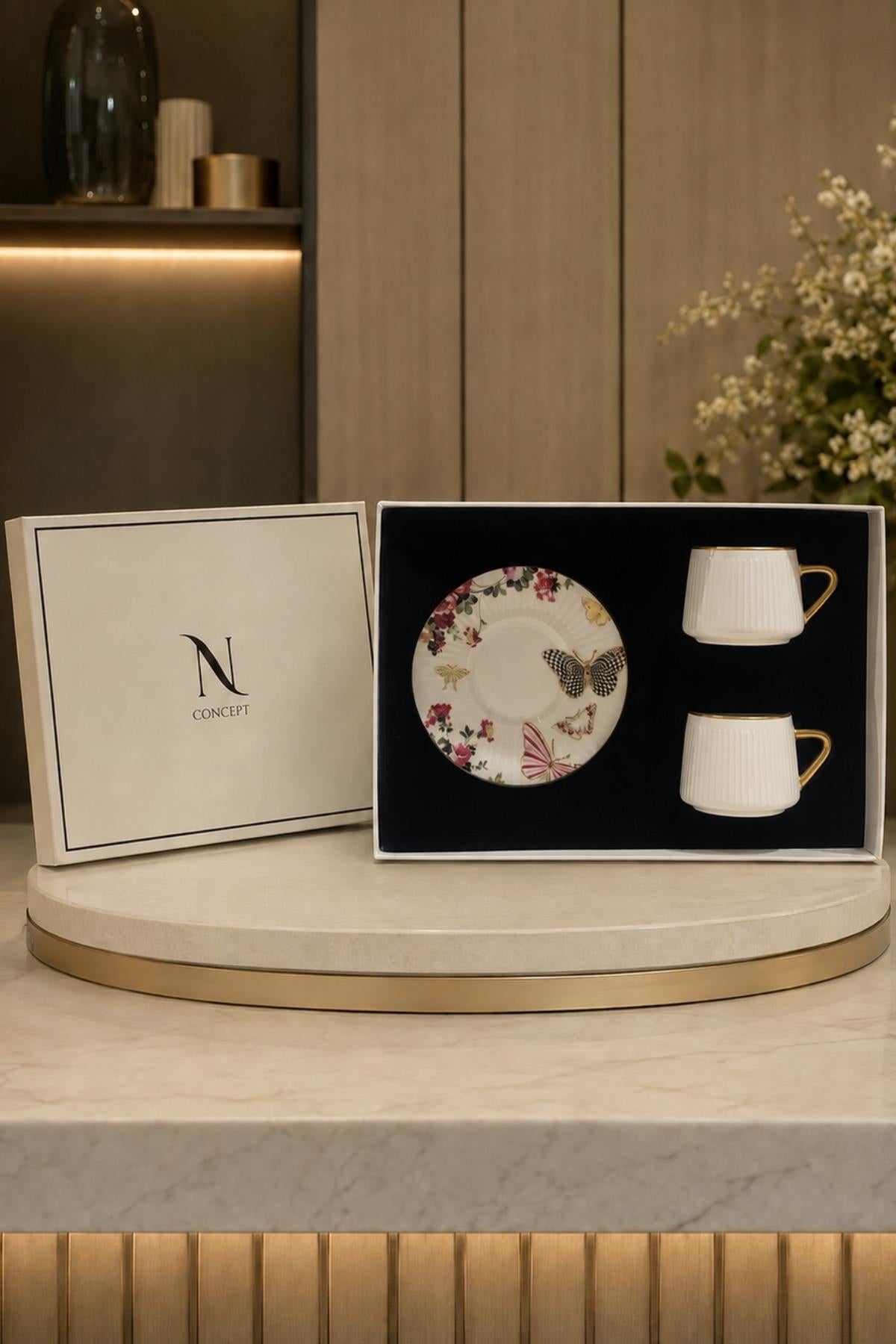 Set di 2 Tazzine da Caffè Premium Butterfly Poem, Placcato Oro 24K