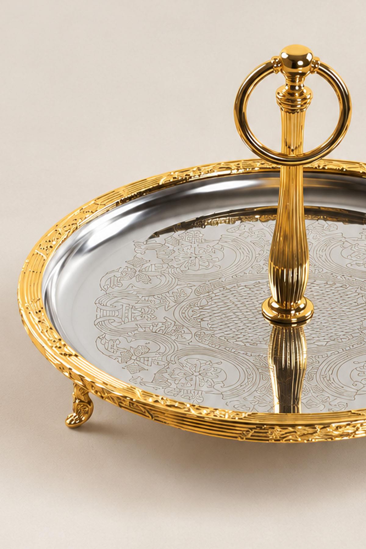 Kessa Gold Detailed Serving Tray with Handles (26 cm)