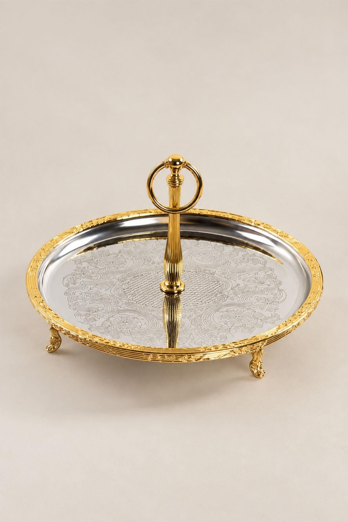Kessa Gold Detailed Serving Tray with Handles (30 cm)