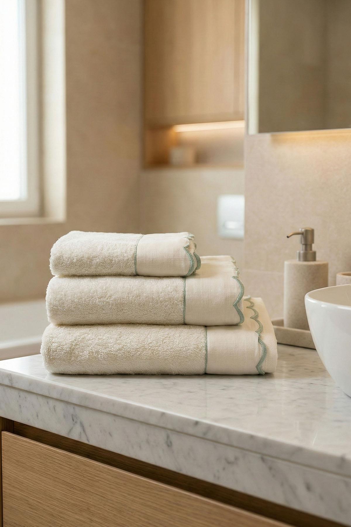 Asciugamano viso Elora con ricamo a righe (50 x 90 cm)