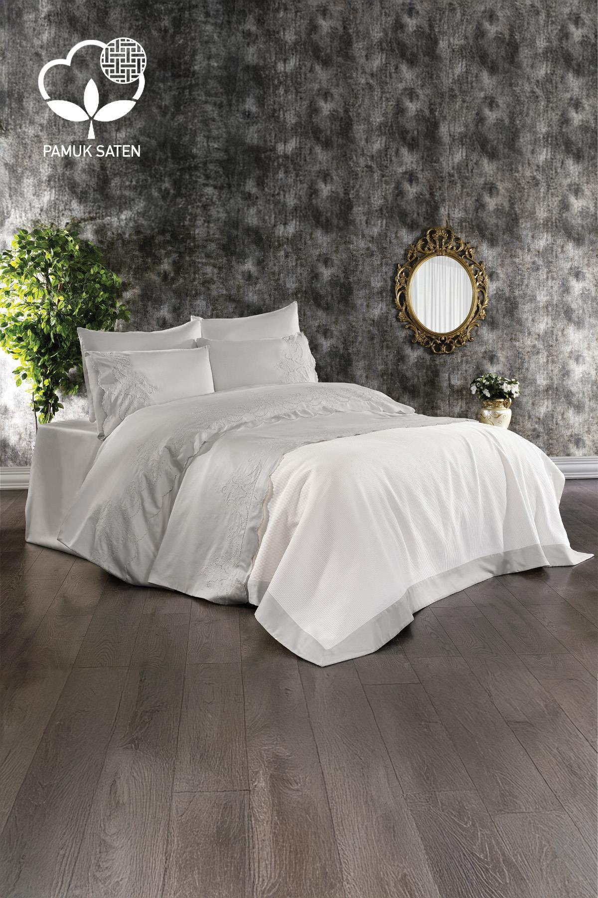 Set copripiumino e copriletto 7 pezzi Hanedan ricamato Super King Size - Nazik Home - Valore alla mia casa!