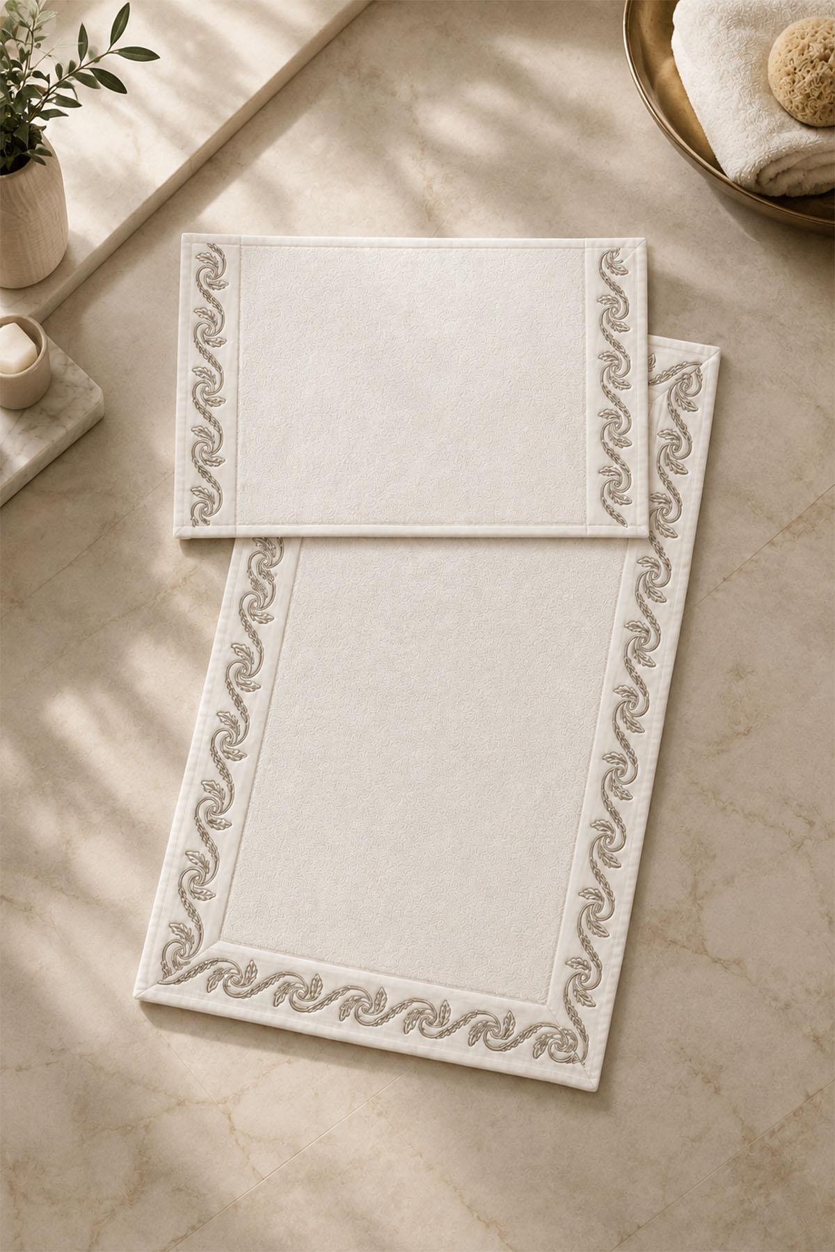 Set di 2 tappetini ricamati con motivo a spirale di foglie Latina (60 x 100 cm)