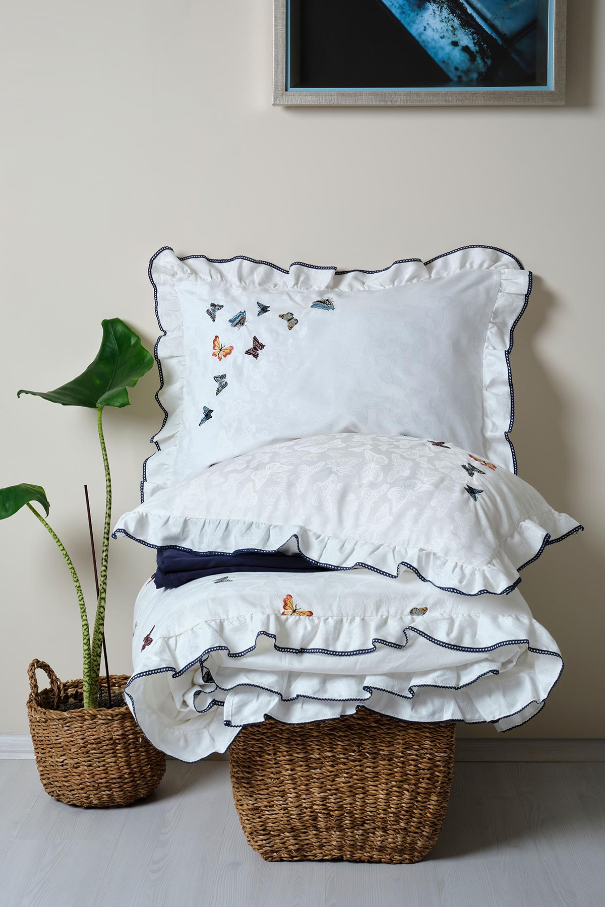 Set di biancheria da letto Laura Kelebek in raso di cotone ricamato, Super King Size