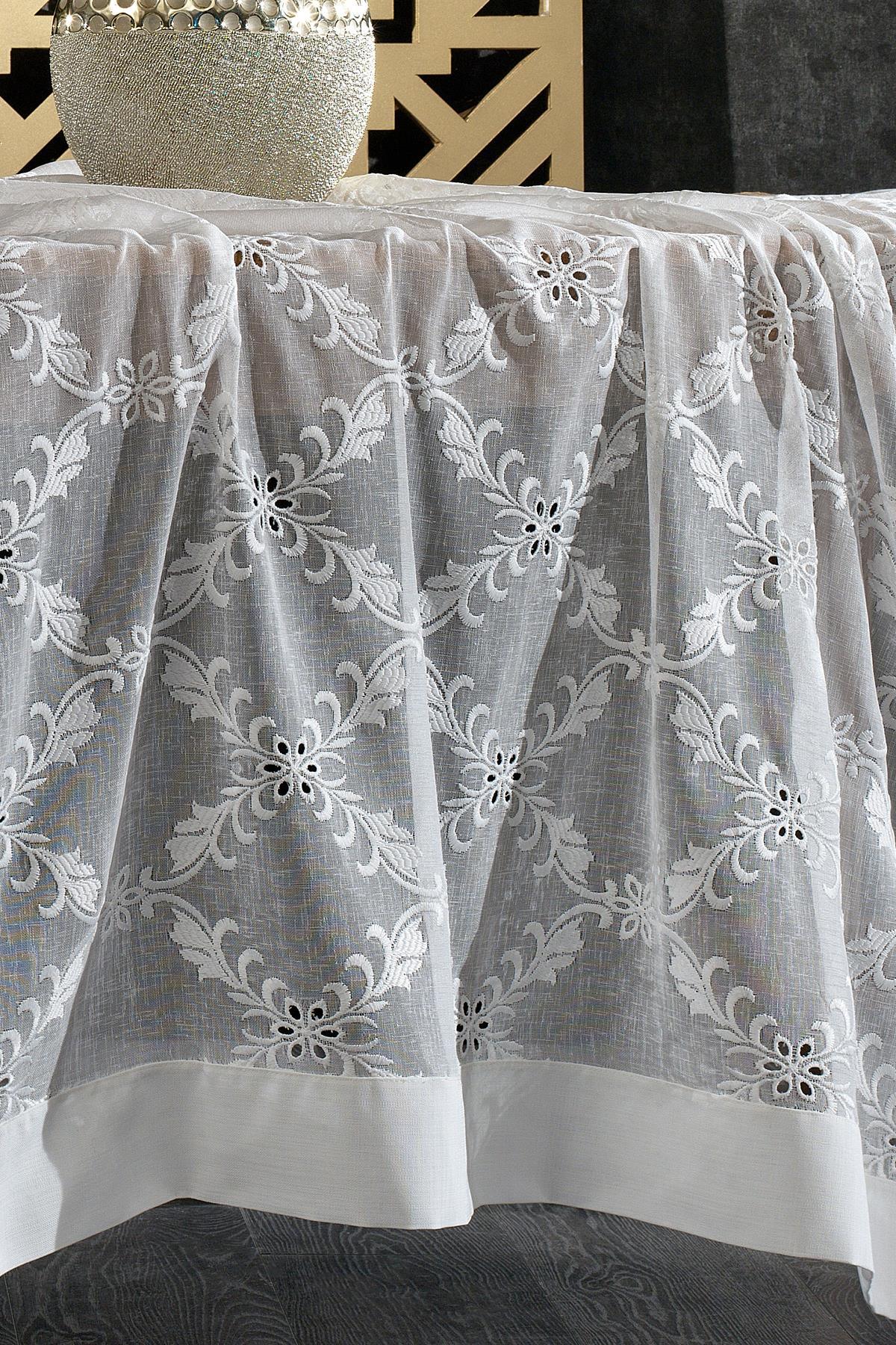 Tovaglia in raso bianco 160x260 cm, antimacchia e facile da pulire, con ricami floreali