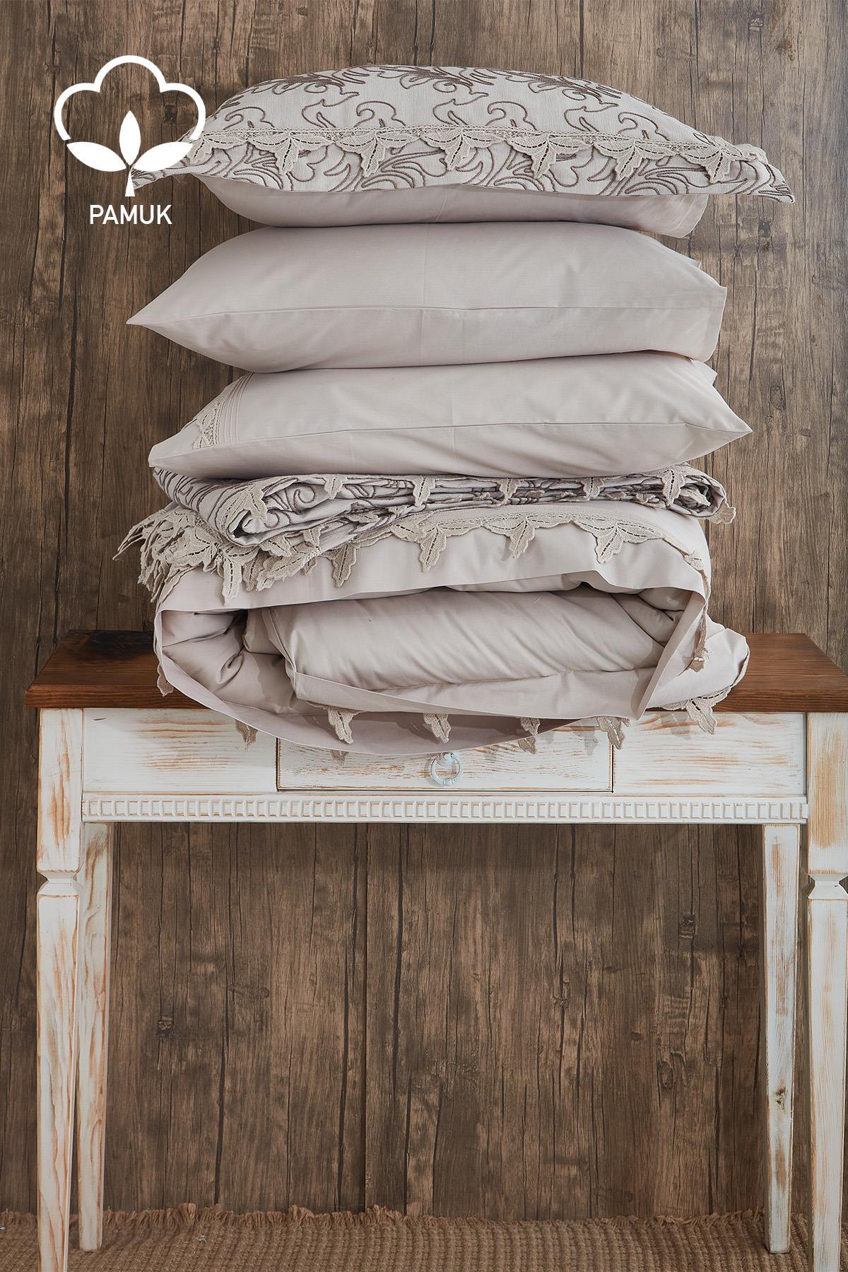 Set copripiumino e copriletto matrimoniale 9 pezzi con ricamo Ribera - Nazik Home - Dai valore alla tua casa!