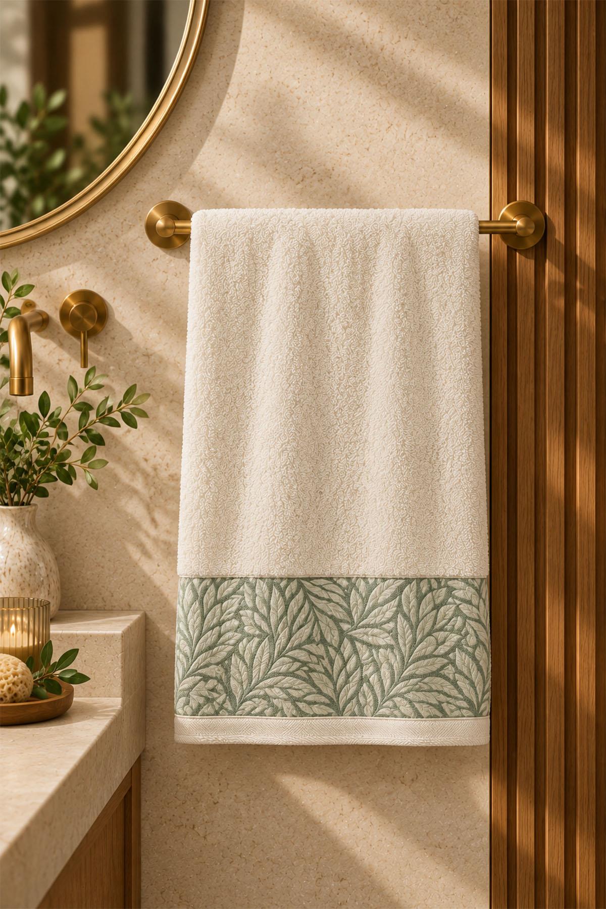 Telo da bagno con motivo a foglie di salvia (90 x 150 cm)