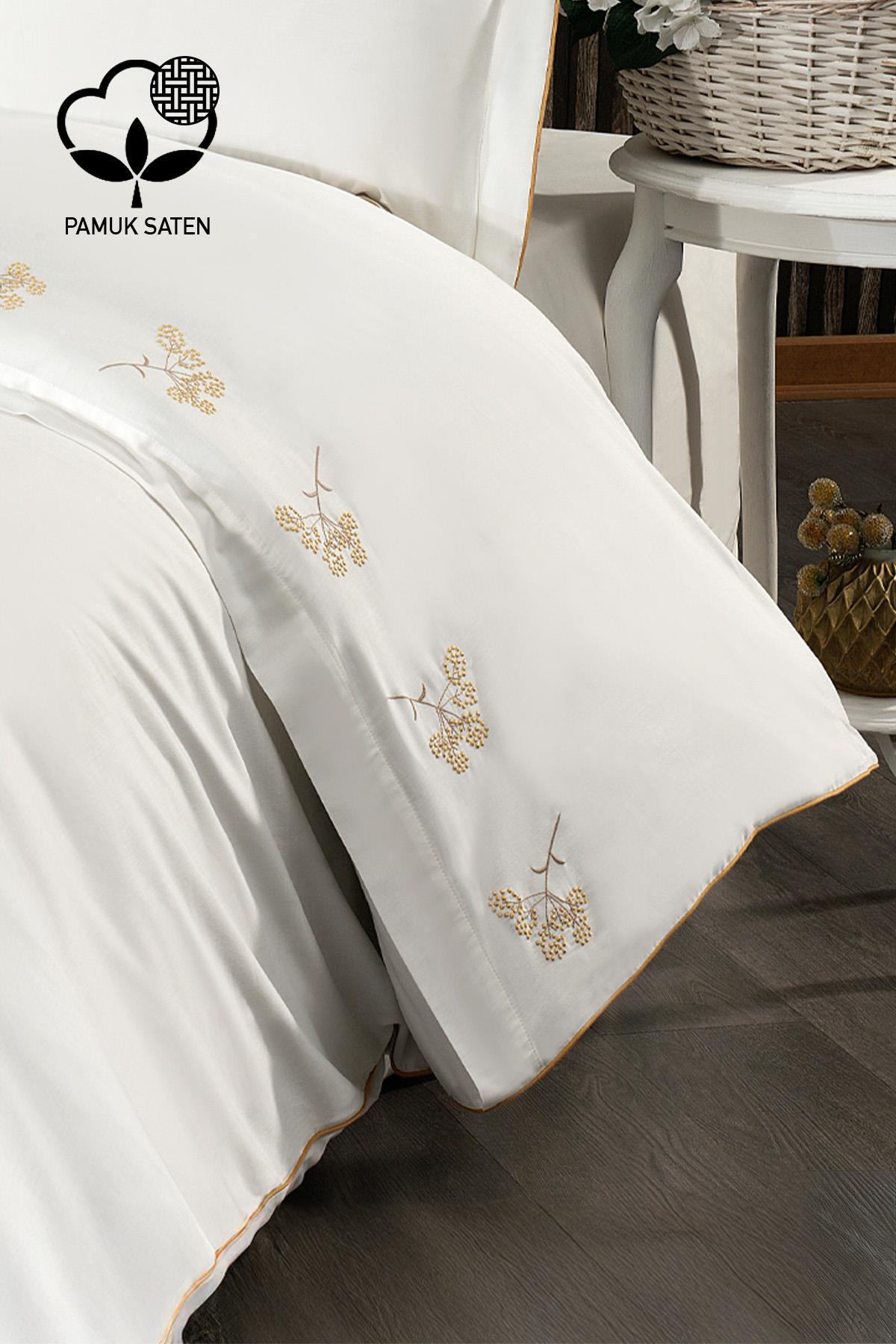 Set di biancheria da letto in raso di cotone a 6 pezzi Sementa con ricamo floreale, super king size - Nazik Home - Valore alla mia casa!