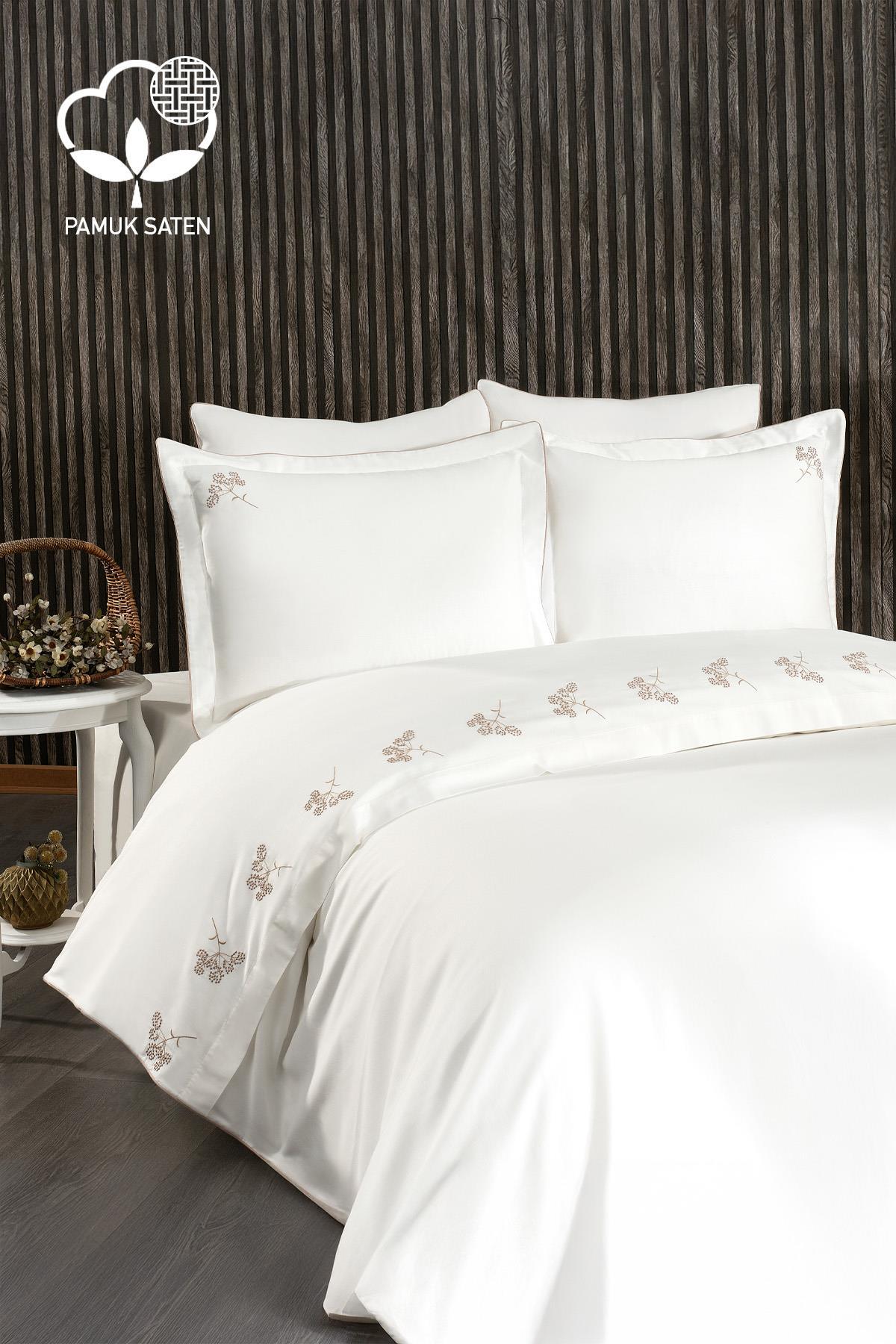 Set di biancheria da letto in raso di cotone a 6 pezzi Sementa con ricamo floreale, super king size - Nazik Home - Valore alla mia casa!