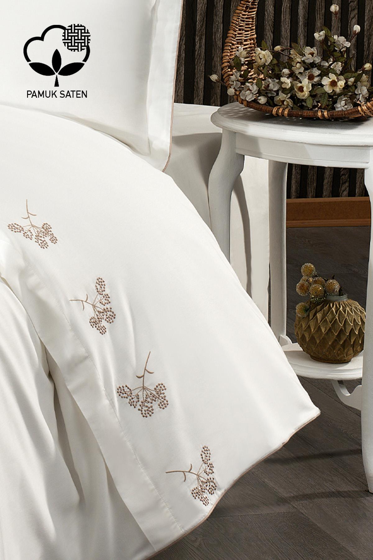 Set di biancheria da letto in raso di cotone a 6 pezzi Sementa con ricamo floreale, super king size - Nazik Home - Valore alla mia casa!