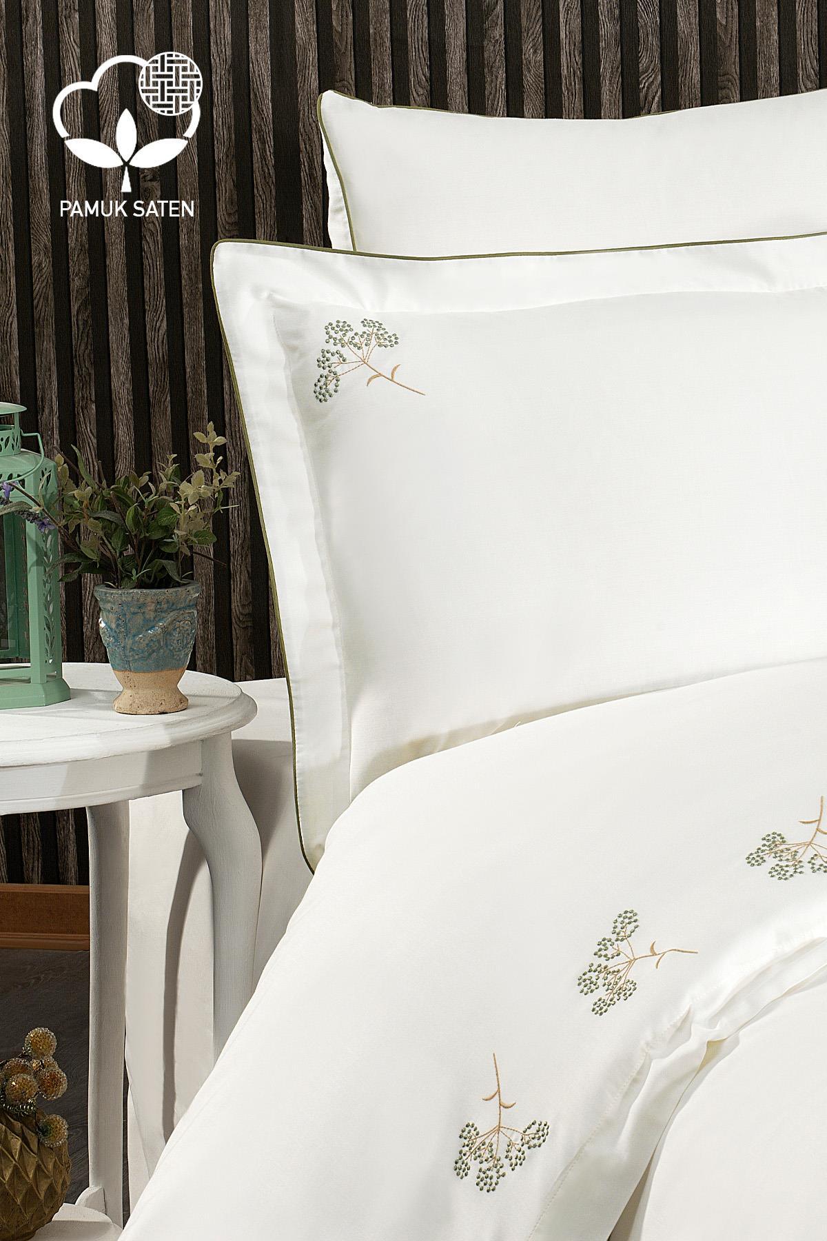 Set di biancheria da letto in raso di cotone a 6 pezzi Sementa con ricamo floreale, super king size - Nazik Home - Valore alla mia casa!